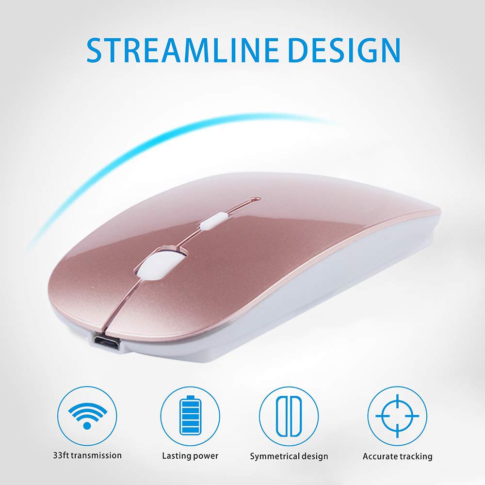 Rechargeable Bluetooth Mouse for MacBook, MacBook Air, MacBook Pro, iPad, Laptop, Notebook, PC, Chromebook - Wireless Mouse with Long Battery Life (Rose Gold) - Perfect for Work, Travel, and Home Office Use