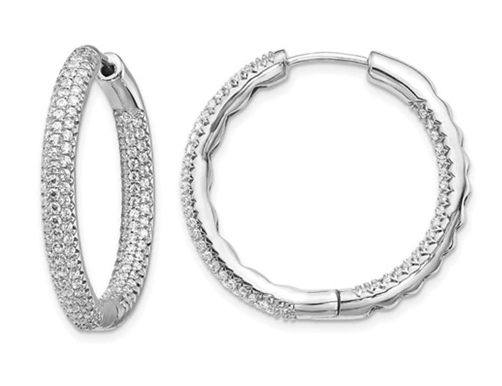 1.50 Carat (ctw) Diamond Hinged Hoop Earrings in 14K White Gold - 3mm Thick Elegant Dangle Earrings for Women, Perfect for Weddings, Parties & Special Occasions