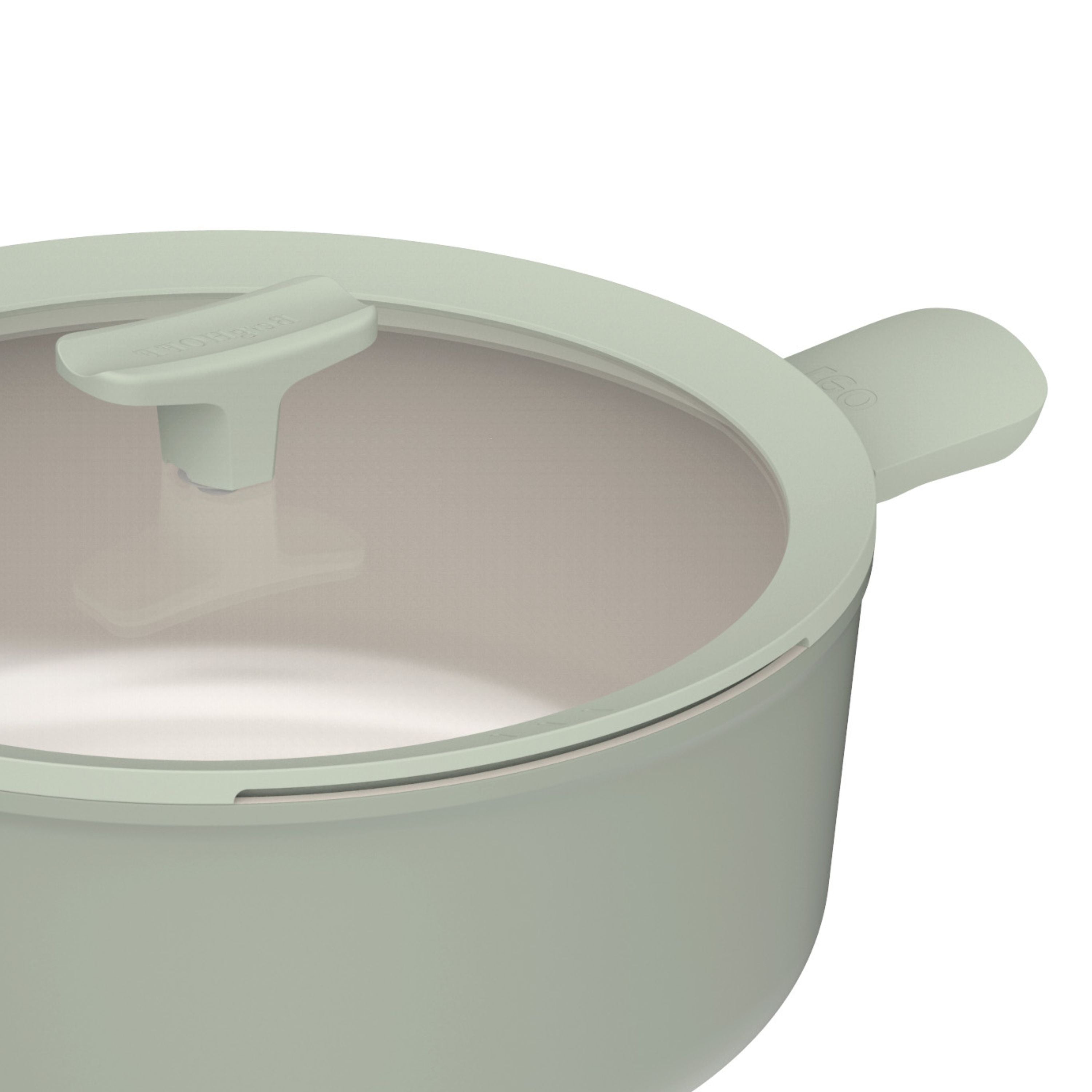 BergHOFF Balance 6.5qt Nonstick Ceramic Stockpot with Glass Lid - Eco-Friendly Recycled Aluminum Cookware for Soups, Stews & Pasta - Sage Green Kitchen Essential for Home Chefs