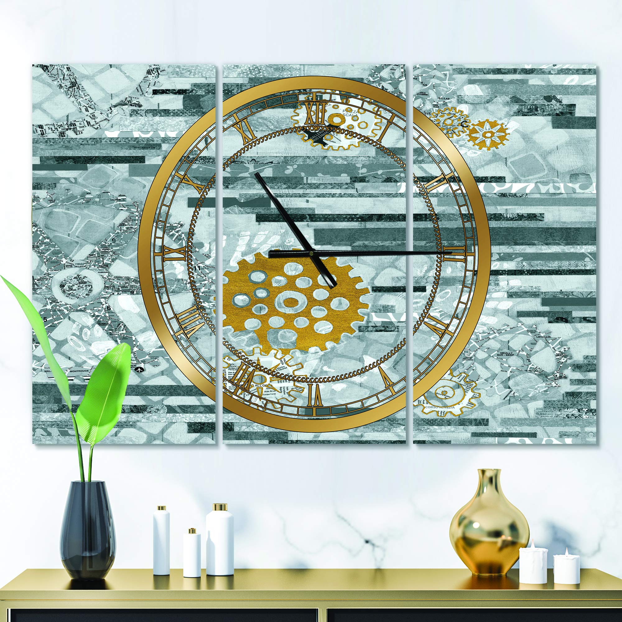 DesignQ Modern Gold Traditional Wall Clock - Large Elegant Bedroom Decor for Home & Office | Perfect for Living Room, Dining Area, and Office Spaces
