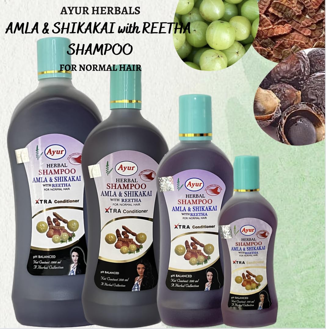 Ayur Herbal Amla Shikakai with Reetha Shampoo - 500ml Natural Hair Care for Shine & Growth | Sulfate-Free & Ayurvedic Formula for Daily Use & Scalp Health