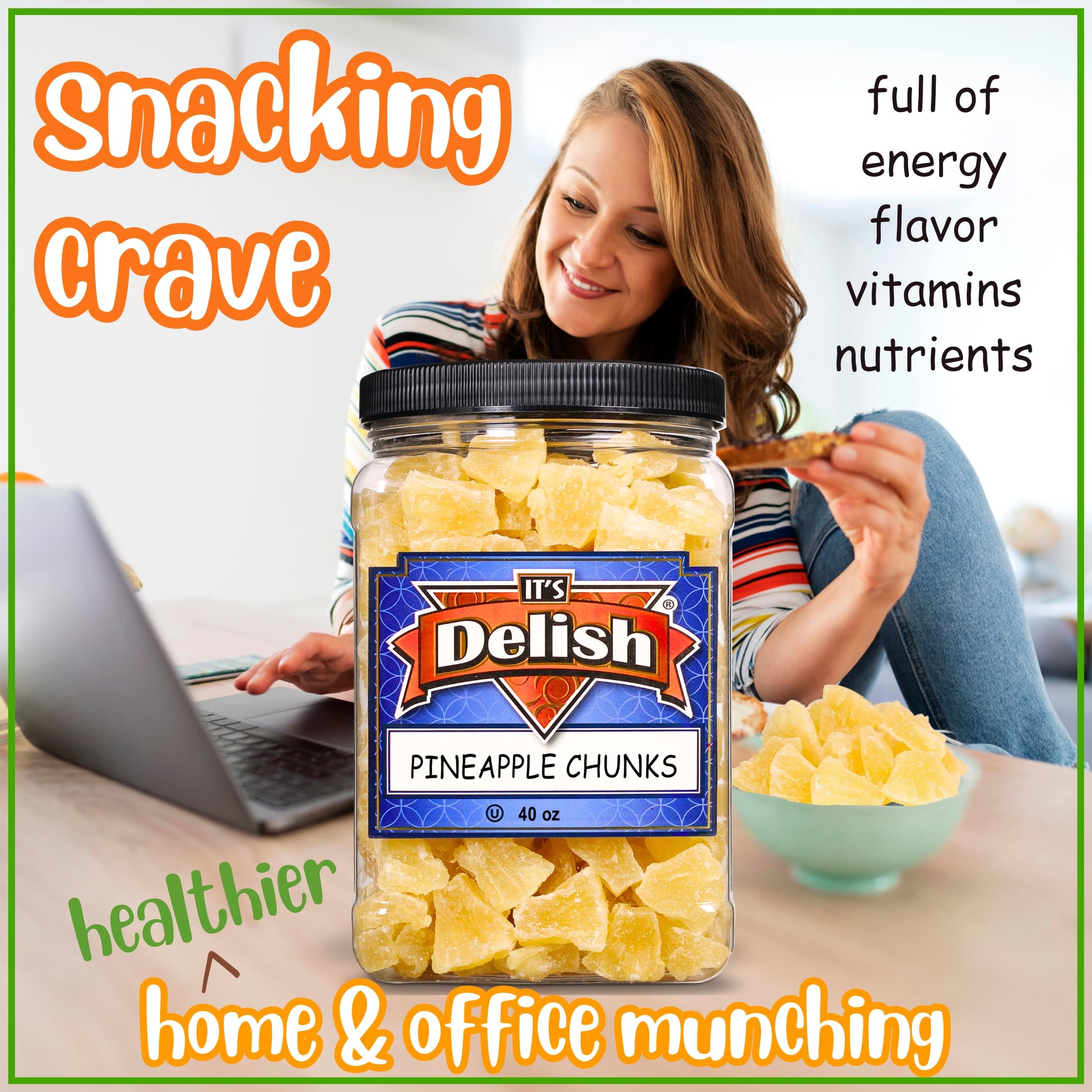 Sweet Dried Pineapple Chunks - 2.5lbs, Vegan Snacks for Hiking & Office