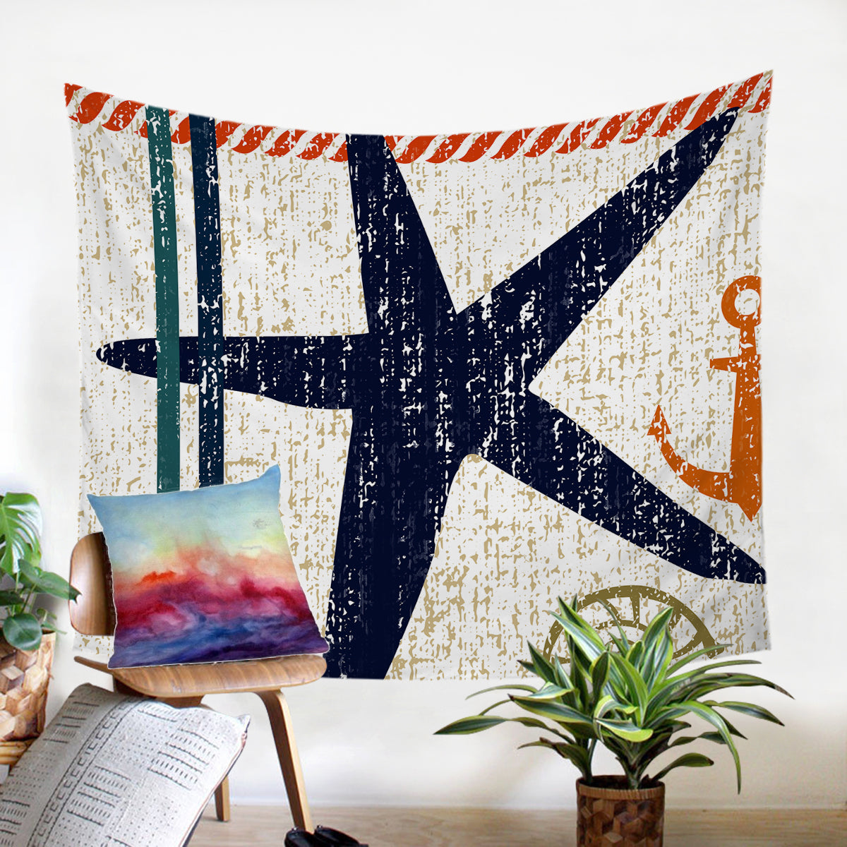 Beachy Starfish Tapestry - Coastal Wall Hanging Decor for Beach House, Bedroom & Boho Style Rooms | Perfect for Beach Themed Parties, Vacation Rentals & Summer Home Decor