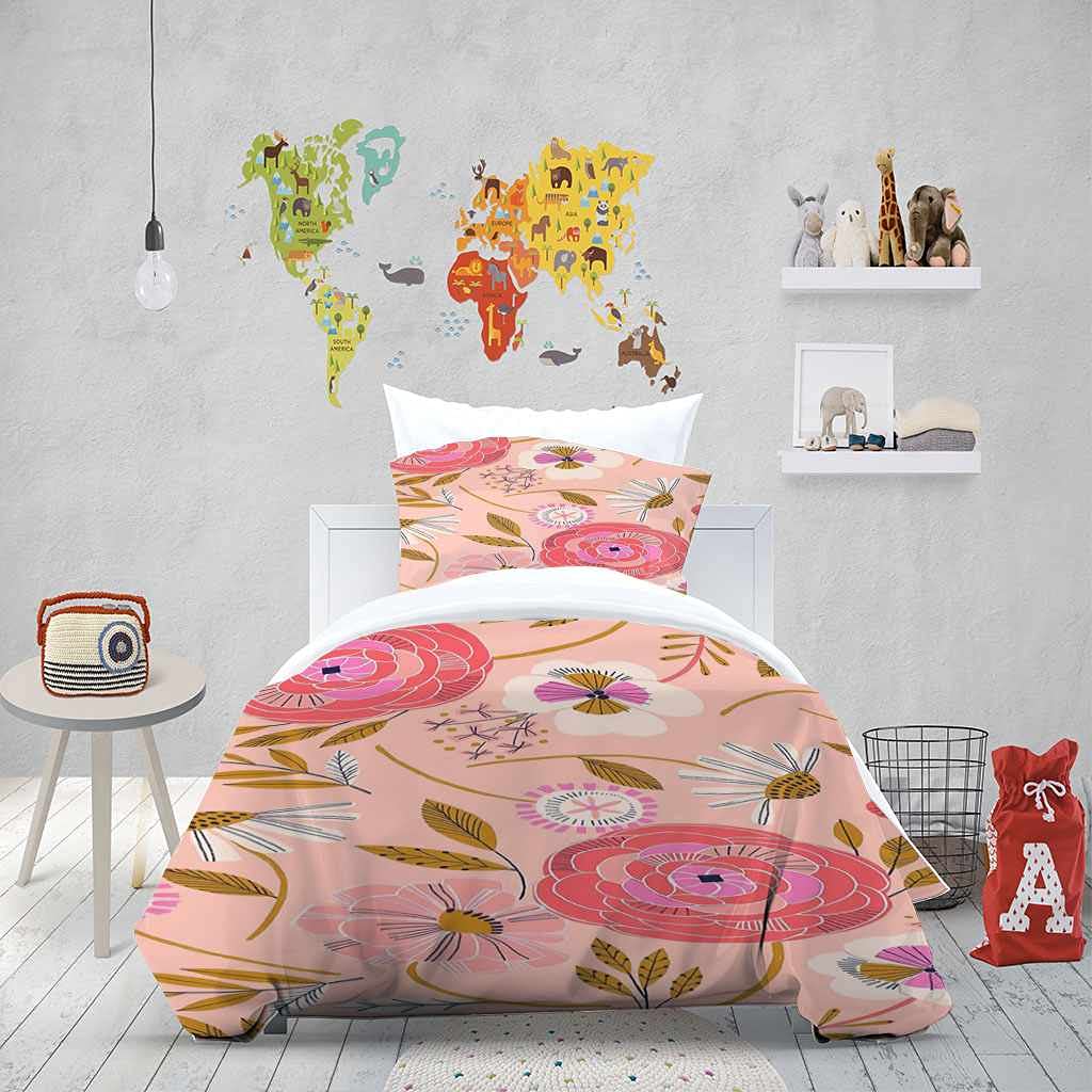 Queen Size Duvet Cover Set 90x90 Inches - Soft Microfiber Pink Floral Bedding with Zipper Closure & Corner Ties, Includes 2 Pillow Shams | Modern Home Decor for Master Bedroom, Guest Room & Dorm