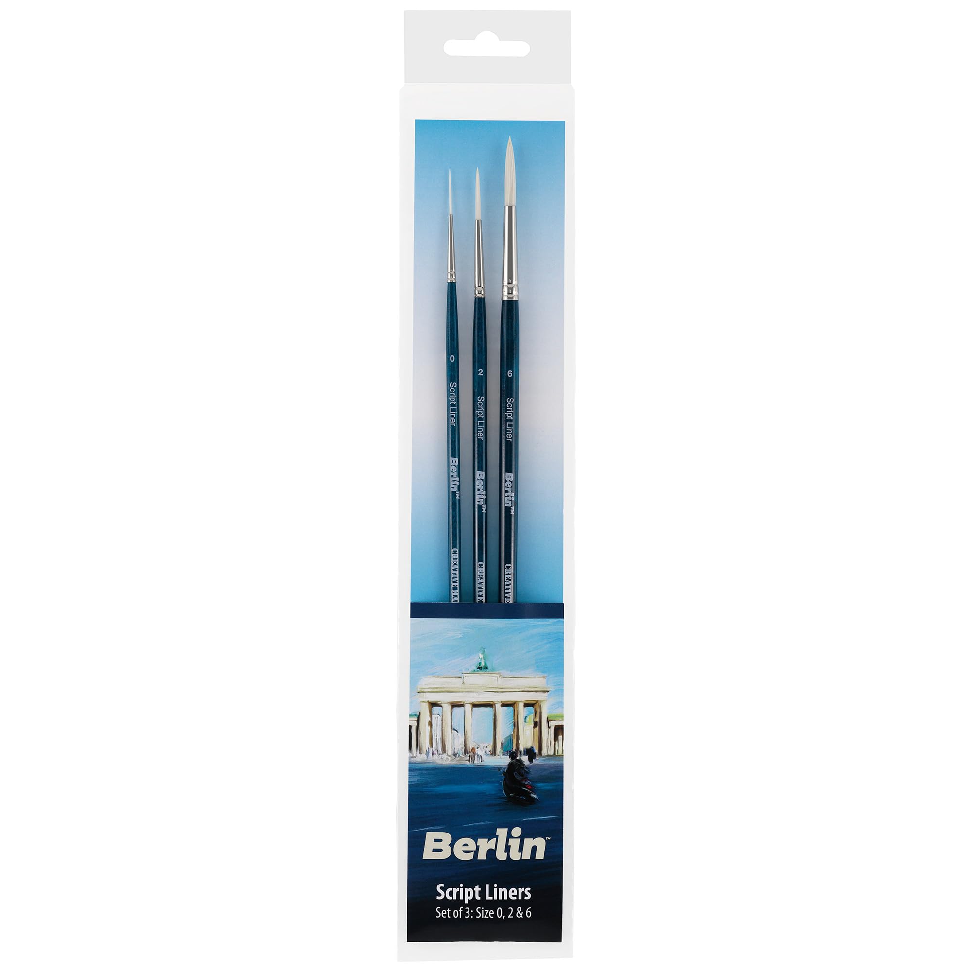Professional Synthetic Acrylic Paint Brushes Set of 3 - Long Handle Artist Brushes for Oil, Watercolor & Acrylic Painting - Berlin Series 9980 - Perfect for Canvas, Wood & DIY Art Projects