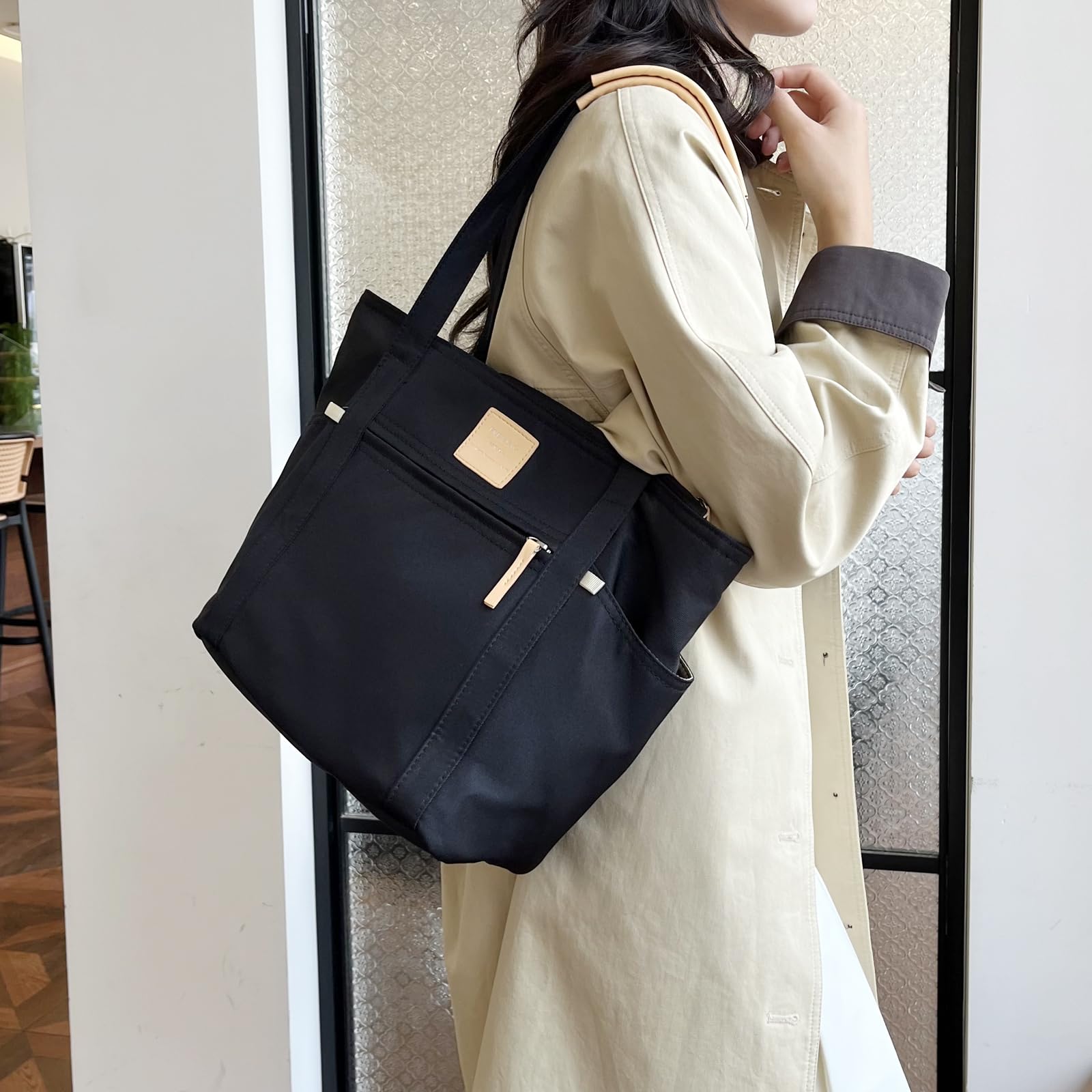 Stylish Women's Canvas Tote Bag with Zipper & Multiple Pockets - Durable Work Handbag for Office, Travel, College & Everyday Use | Perfect for Commuting, Shopping & Business Meetings