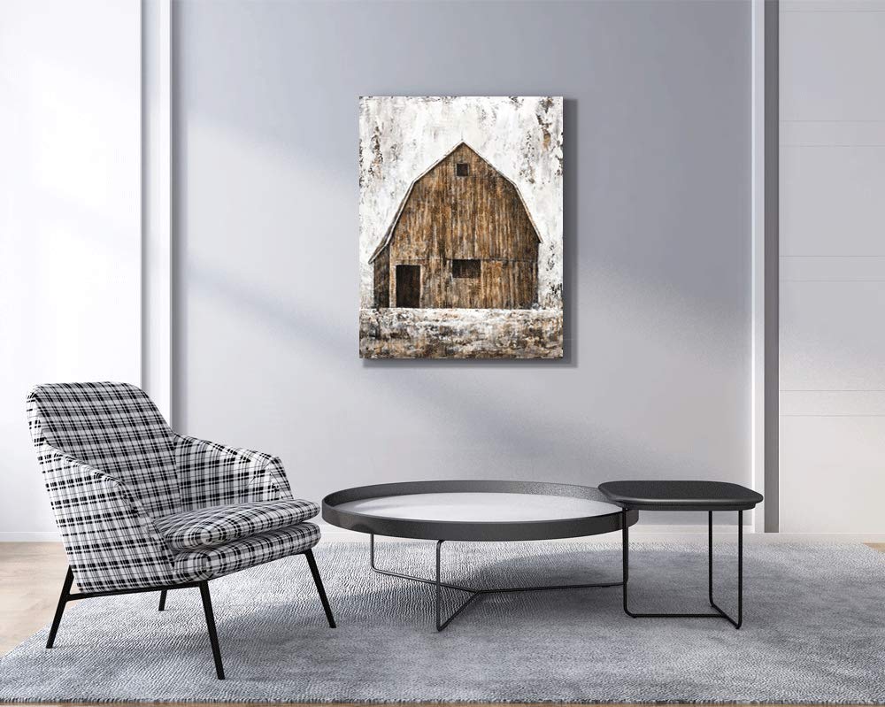 Yihui Arts Old Barn Canvas Wall Art - Rustic Textured Vertical Painting for Living Room, Bedroom & Bathroom Decor | Farmhouse Style Home & Office Wall Decor