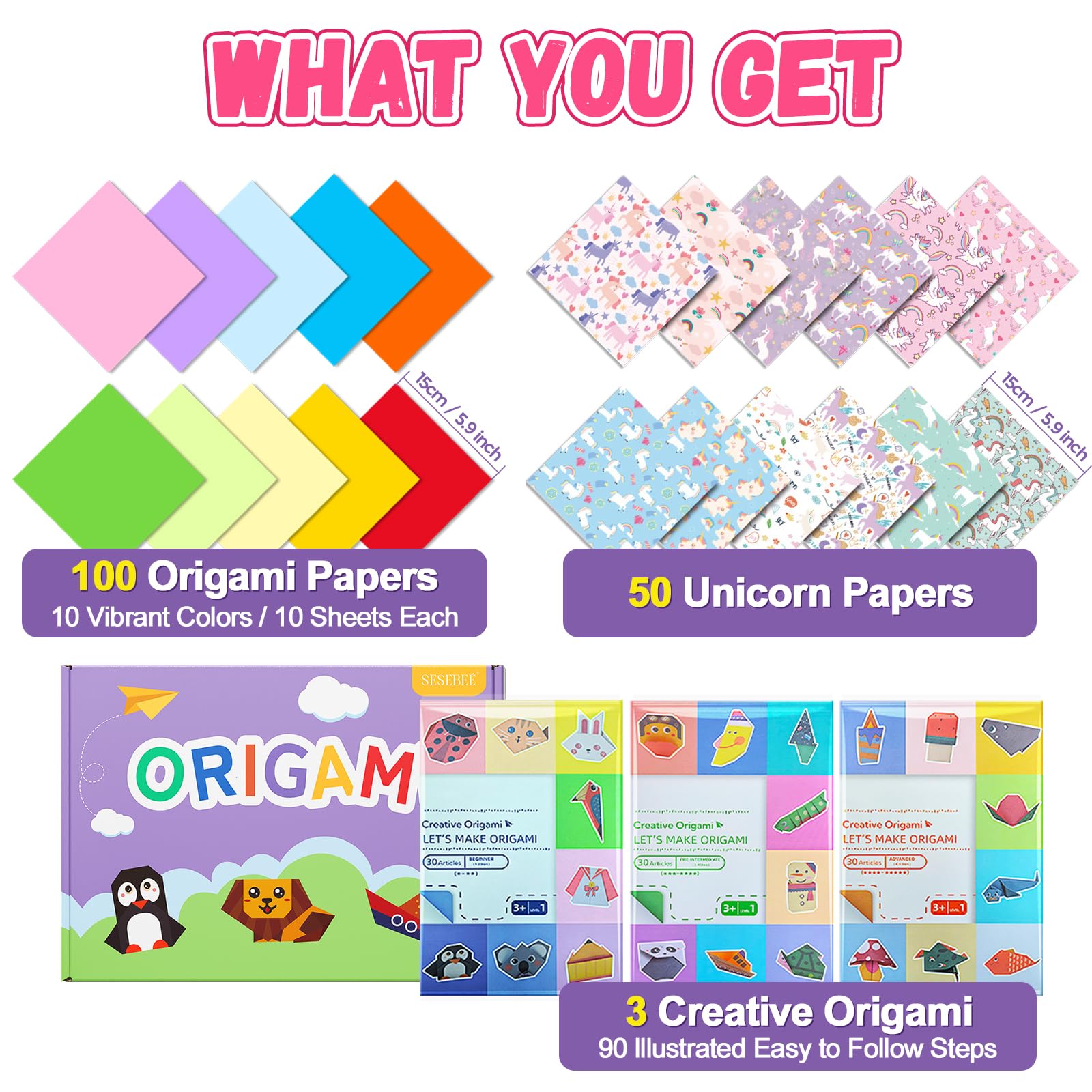 240 Sheets 6x6 Inch Double Sided Origami Paper for Kids - 90 Animal Patterns, DIY Craft Folding Paper Set with Instruction Book, Perfect Gift for 3+ Boys Girls Beginners - School Projects, Party Activities & Creative Play