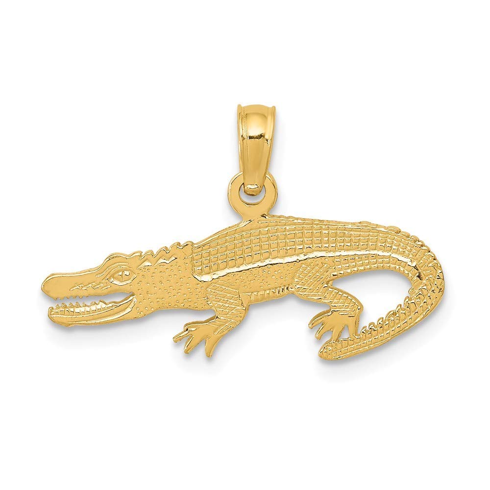 14K Yellow Gold Alligator Pendant Necklace for Women - Textured Back & Polished Finish - 14x22.5mm Wide - Elegant Jewelry Gift for Her | Perfect for Anniversary, Birthday & Special Occasions