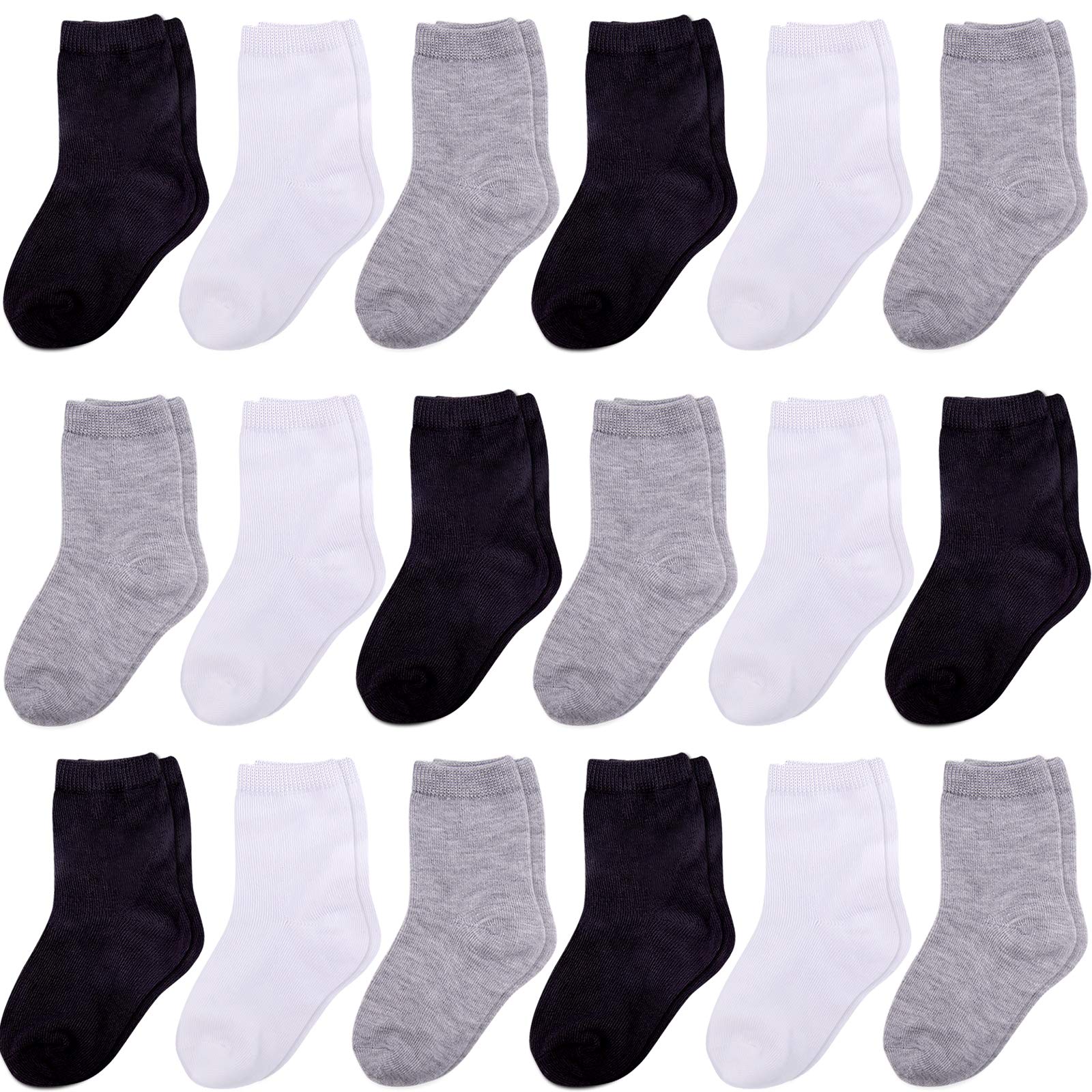 Duufin 18 Pairs Toddler Crew Socks - Mid Cut Kids Socks for Boys & Girls - Soft Cotton Mid Calf Socks for Daily Wear, School & Playtime