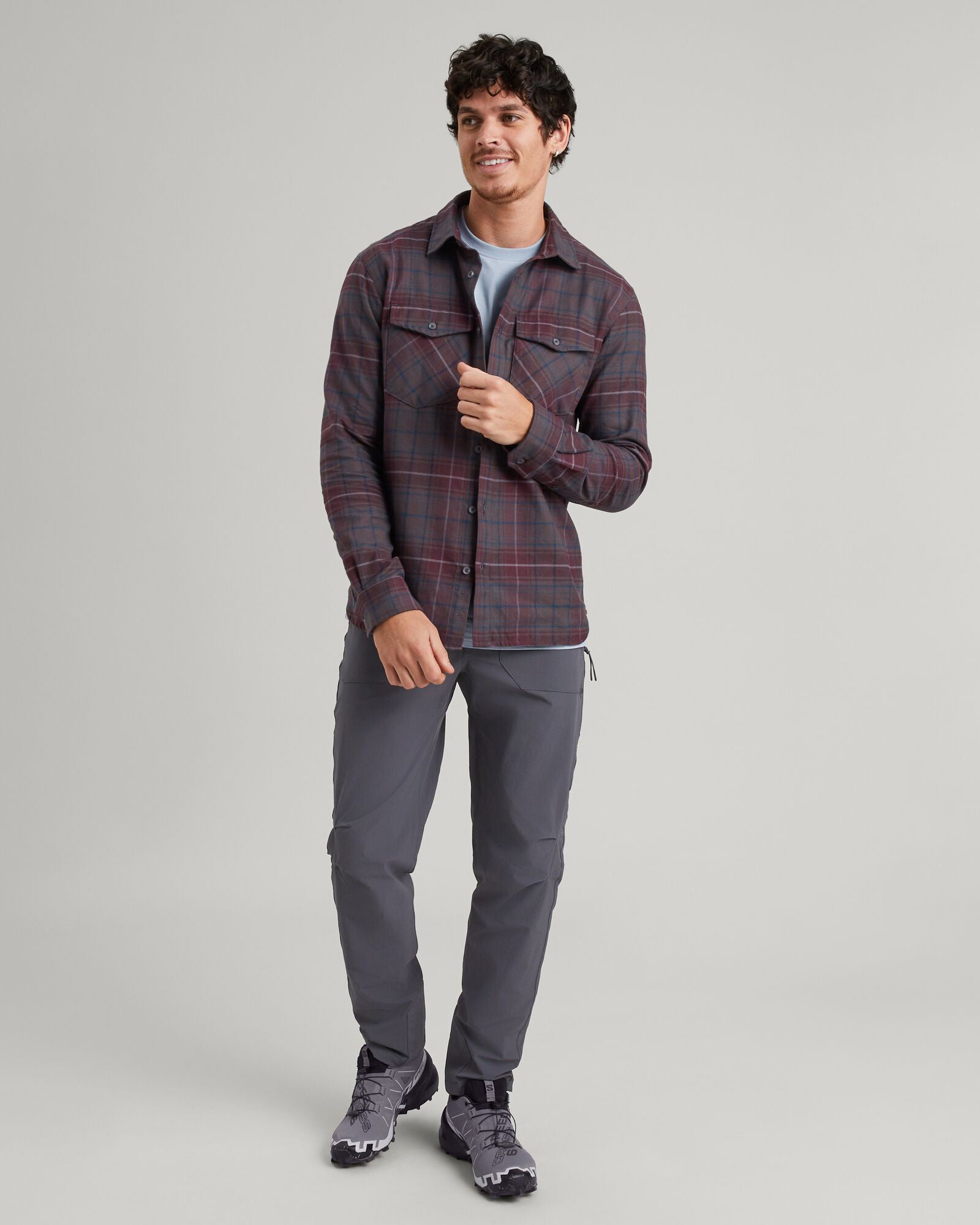 Men's Carrillon HF Long Sleeve Checkered Shirt - Dark Quartz & Deep Lagoon Plaid - Casual Office Wear & Outdoor Activities