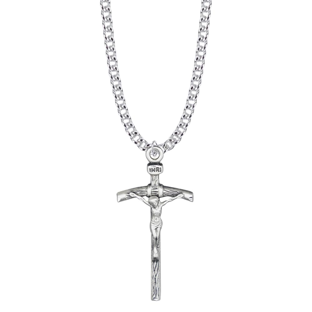 True Faith Jewelry Sterling Silver Jesus Crucifix Cross Pendant Necklace - 1 Inch Antique Papal Religious Jewelry for Men & Women - Perfect for Church, Baptism, Confirmation & Daily Wear