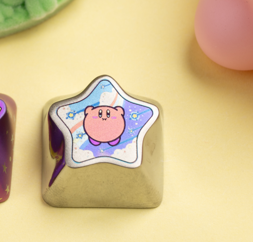 Kirby 1U Titanium Alloy Star-Shaped Custom Keycaps - Decorative Mechanical Keyboard Keycaps for Gaming & Typing Enthusiasts