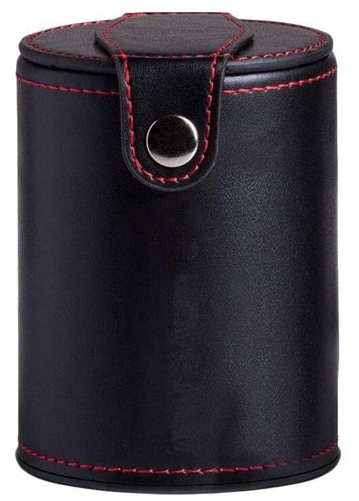 Black PU Leather Dice Cup Set with Storage Compartment - Red Felt Lined, Includes 5 Transparent 16mm Dice in Gift Box (Black Glitter) - Perfect for Dungeons & Dragons, Board Games, and Casino Night Parties