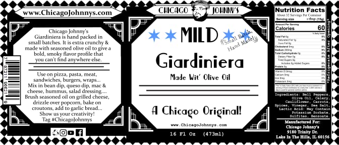 Gourmet Mild Giardiniera - Handcrafted Italian Pickled Vegetables in Premium Olive Oil | Perfect for Sandwiches, Salads & Charcuterie Boards
