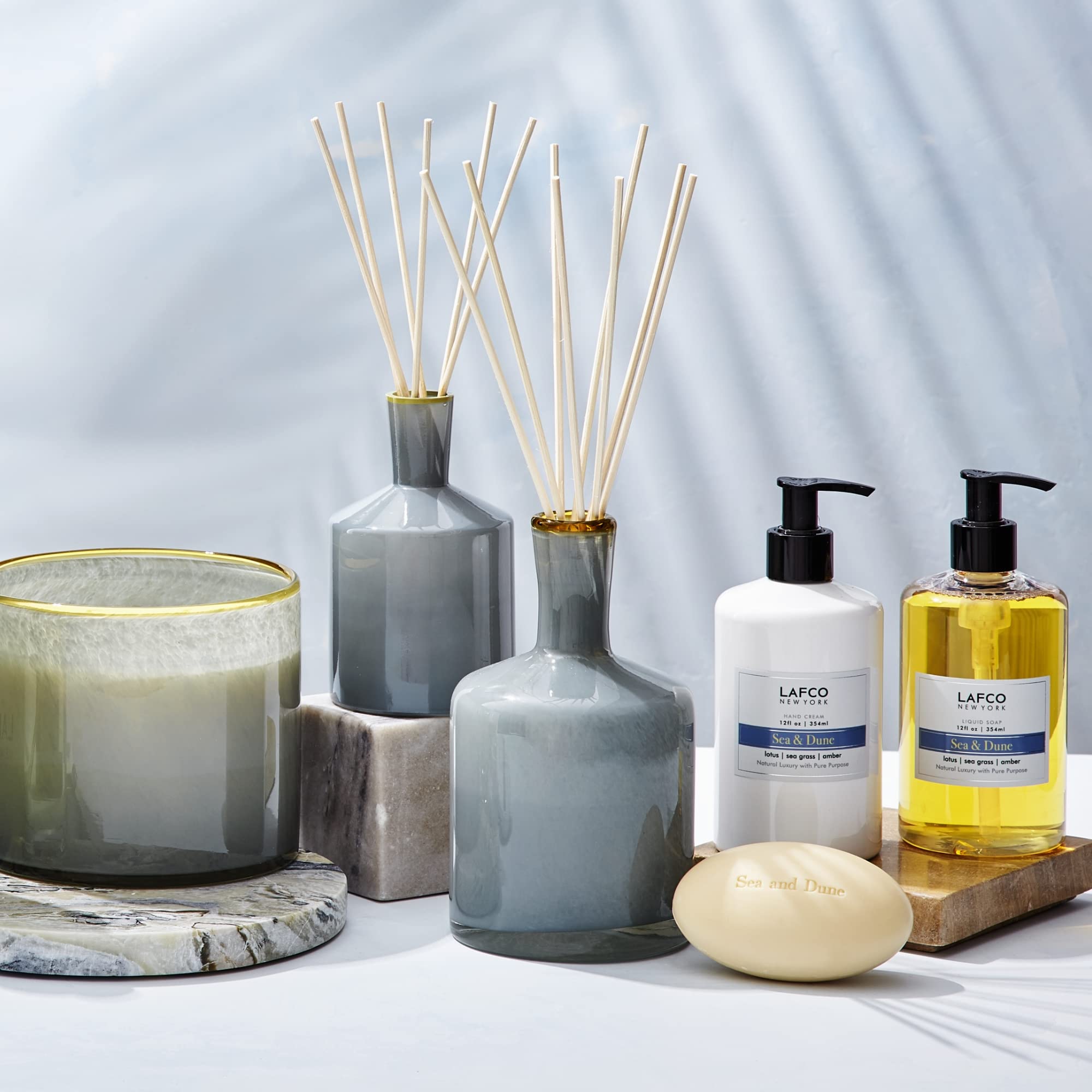 LAFCO New York Signature Reed Diffuser - Sea & Dune Scent, 15 oz Long-Lasting Fragrance (Up to 9 Months) - Handcrafted Glass Vessel with Natural Wood Reeds - Made in USA - Perfect for Home, Office & Spa Aromatherapy