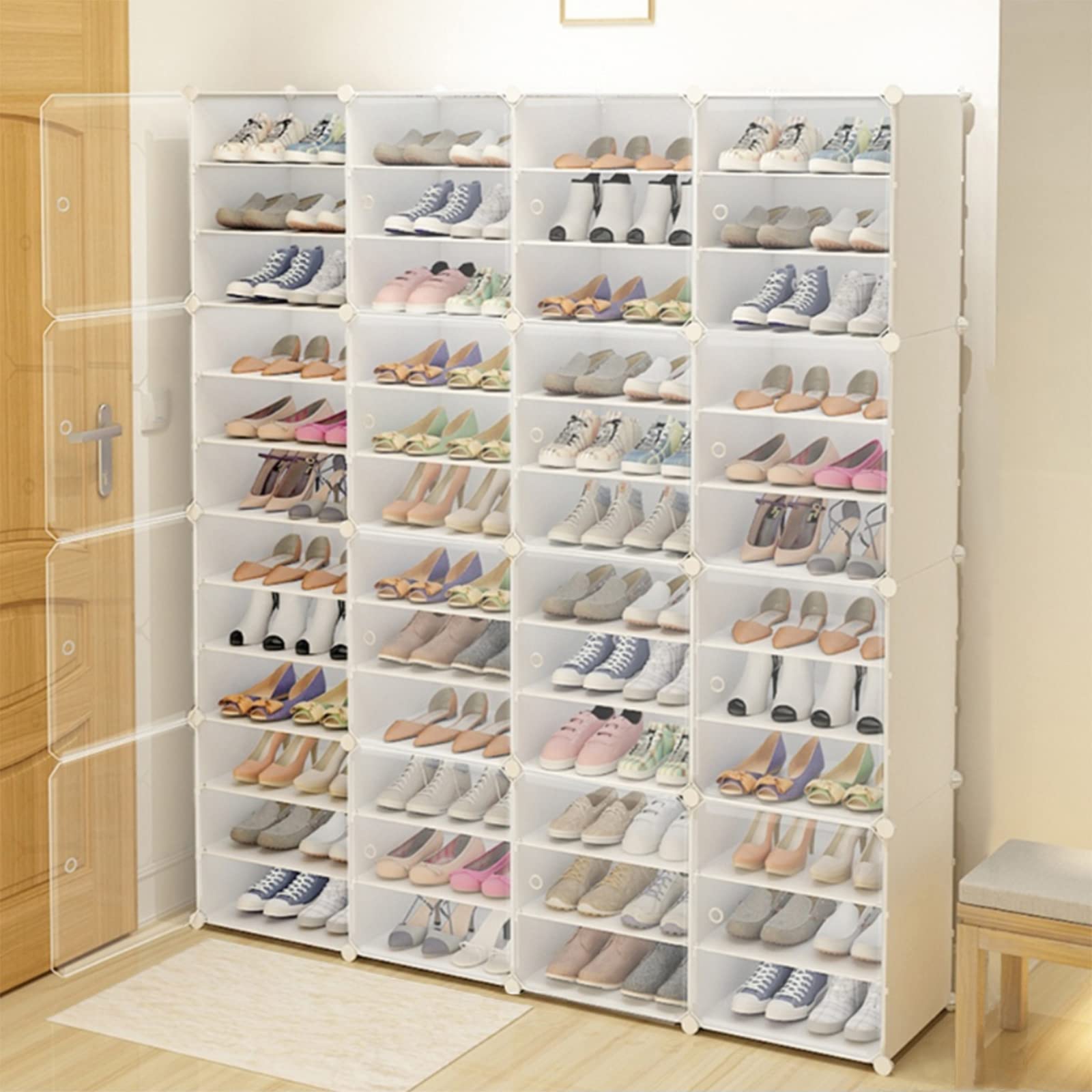 DNYSYSJ 12-Tier Stackable Shoe Rack Organizer - Clear Plastic Modular Shoe Storage Cabinet for 96 Pairs | Expandable Shoe Boxes for Heels, Boots & Slippers | Perfect for Closet, Bedroom & Entryway Organization