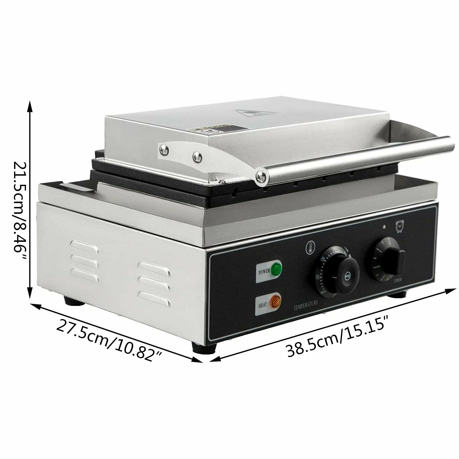 Commercial Square Waffle Maker - 1500W Electric Belgian Waffle Iron with 10 Grids, Stainless Steel & Nonstick Surface - Perfect for Restaurants, Bakeries, Cafes, and Home Breakfast - Ideal for Making Crispy Waffles, Pancakes, and Desserts