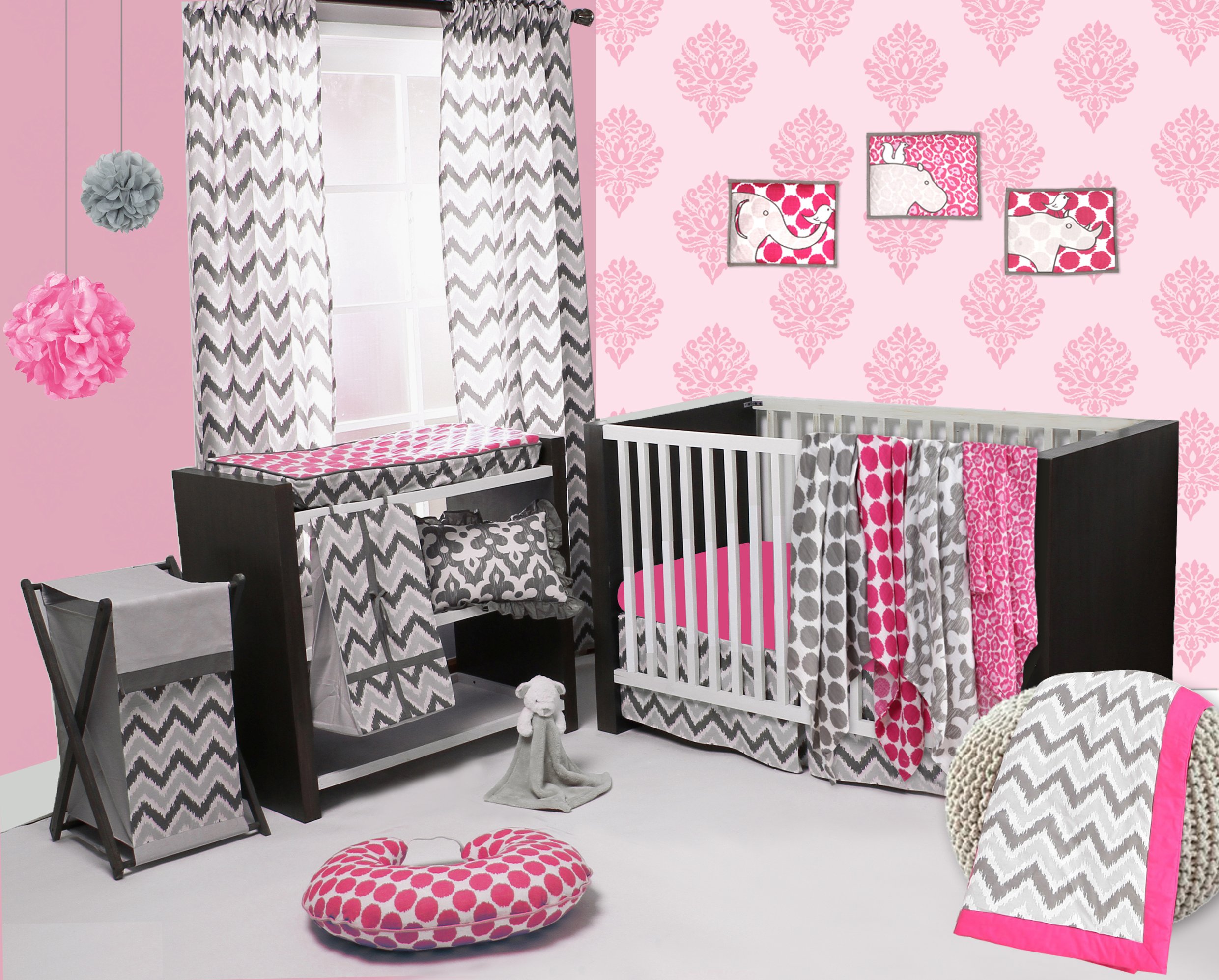 Bacati - 2 Pack 100% Cotton Muslin Baby Crib Fitted Sheets for Girls, Super Soft & Breathable, Fits Standard 28 x 52 x 5 Crib & Toddler Mattresses (Ikat Dots Fuschia) - Perfect for Nursery, Daycare & Travel