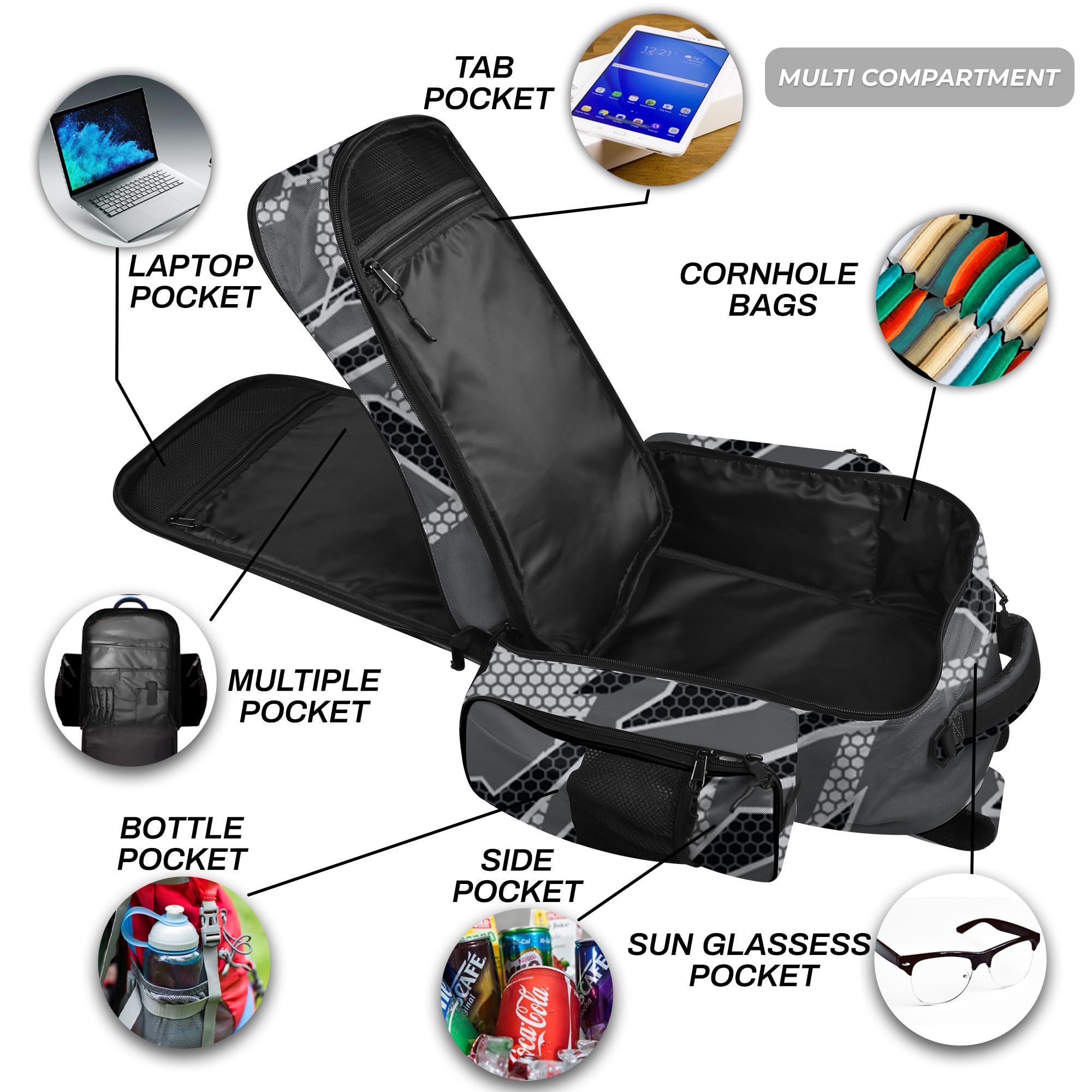 FIGHTSENSE Premium Cornhole Backpack - Holds 24 Bean Bags with Multiple Storage Pockets - Durable Cornhole Carrying Case for Tournaments, Tailgating & Outdoor Games