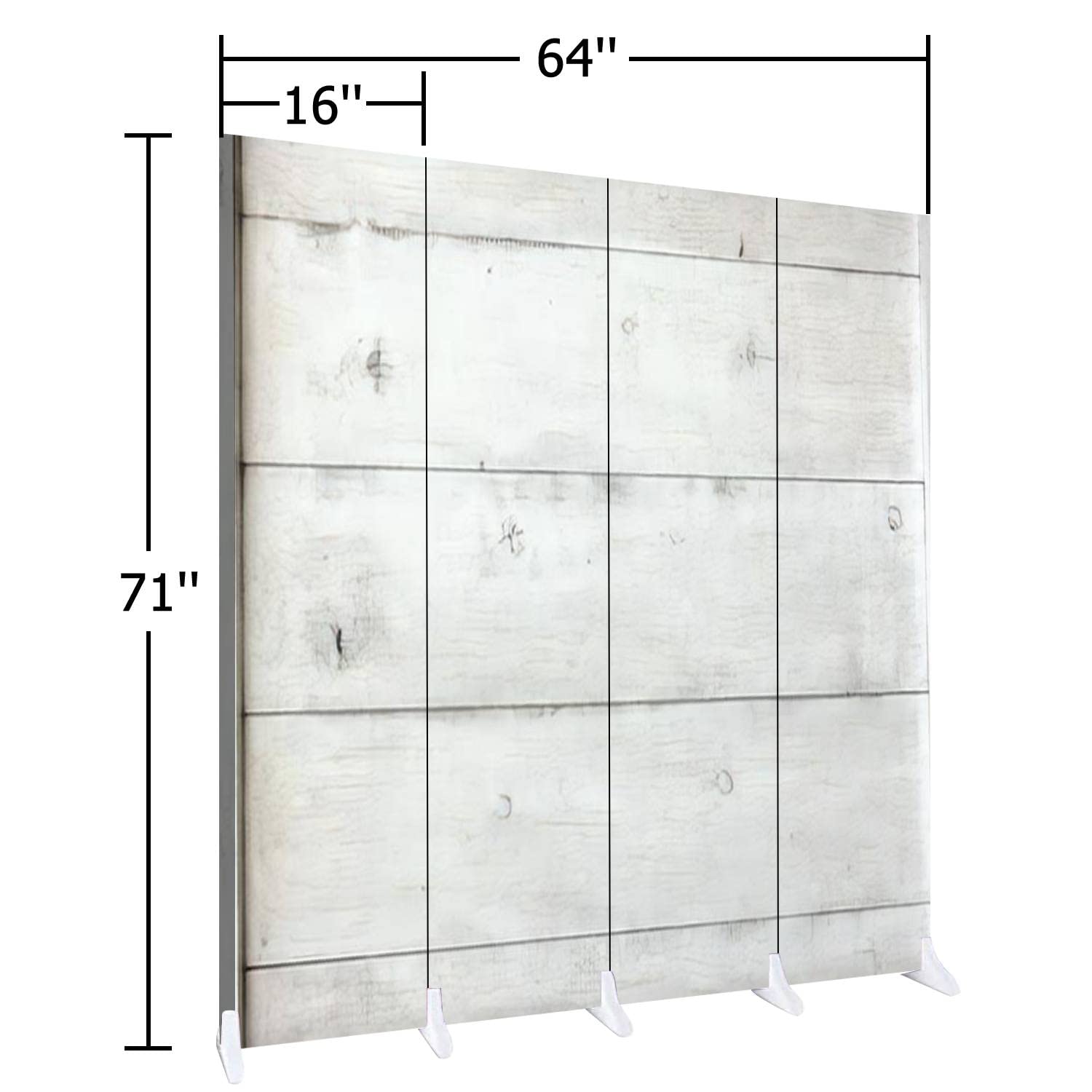 White Wood Screen Room Divider - 4 Panel Folding Privacy Partition with Dual-Sided Design | Blank Signboard & Bulletin Board | Indoor Display Shelves for Home Office, Bedroom, and Studio Decor