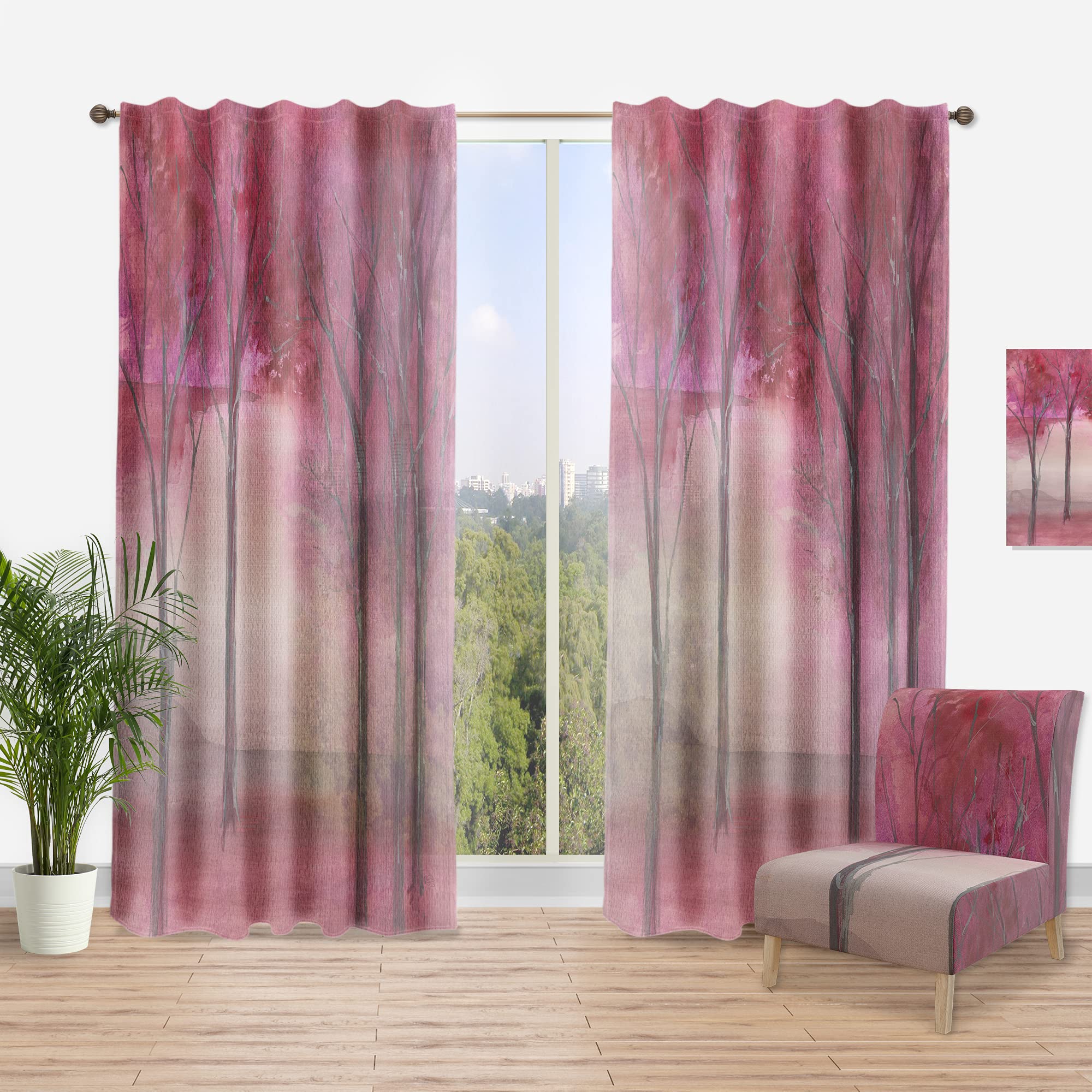 Shabby Pink Under The Trees Thermal Insulated Curtains - Single Panel 52x108 - Elegant Window Drapes for Bedroom & Living Room - Perfect for Cozy Home Decor & Light Control