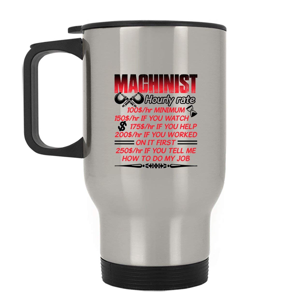 Premium Stainless Steel Machinist Travel Mug - Durable & Insulated Coffee Cup for On-the-Go Professionals - Silver Design for Work, Commute & Outdoor Adventures