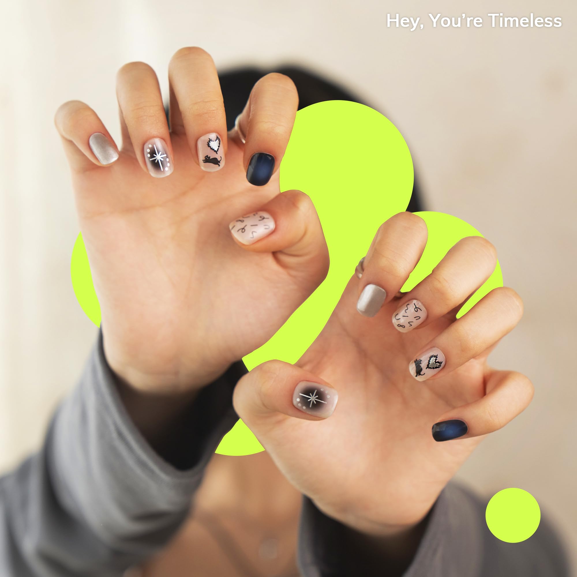 Semi-Cured Gel Nail Strips Kit - No LED Lamp Needed, Sun Cured, Easy to Apply & Remove | Includes 28 Nail Strips, Prep Pad, Nail File & Wooden Stick | Perfect for Home Manicure, Travel, Gifts & DIY Nail Art - Hey, You're Timeless