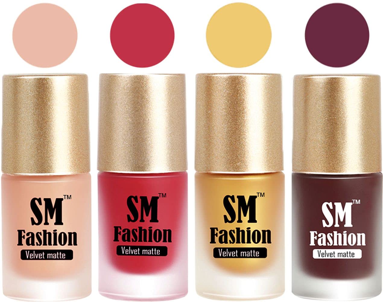 SM FASHION Matte Nail Polish Set - 4 Colors (Peach, Baby Pink, Golden, Wine) | 7ml Each | Long-Lasting Velvet Finish Nail Paint for Women | Perfect for Parties, Weddings & Everyday Wear