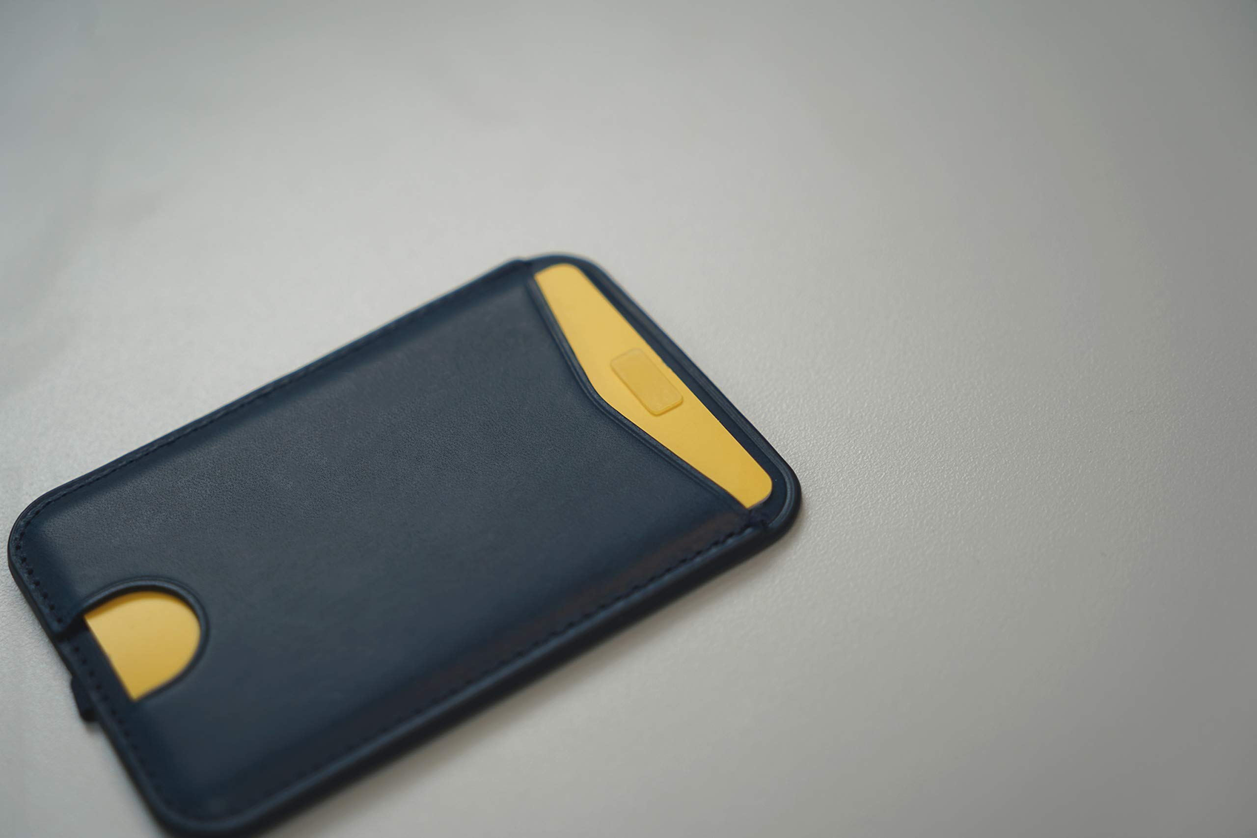 Genuine Italian Buttero Leather Magsafe Wallet for iPhone 12/12 Mini/12 Pro/12 Pro Max - Slim Card Holder with 1 Card Slot & Pockets (Navy Blue) | Perfect for Everyday Carry, Travel & Contactless Payments