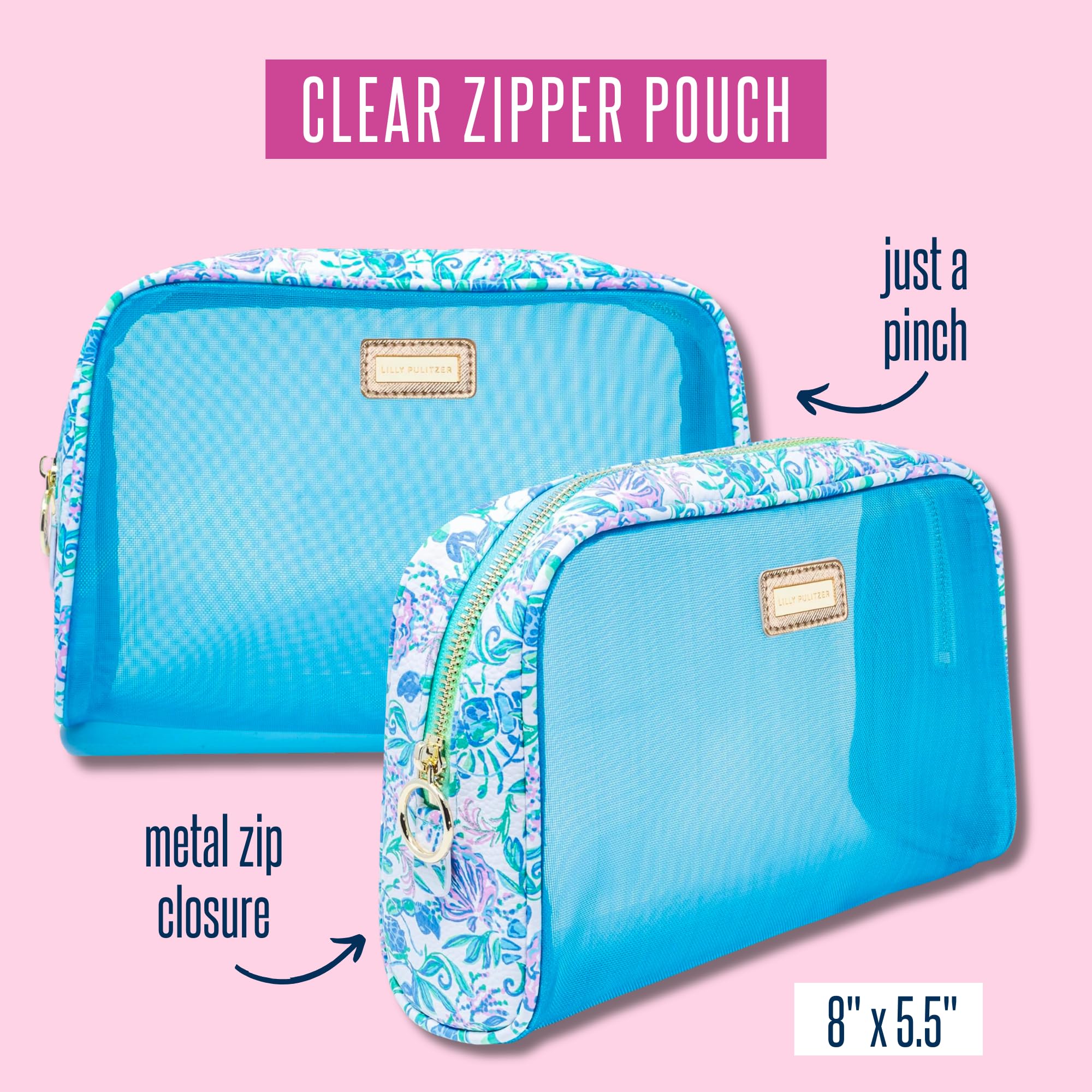 Lilly Pulitzer Clear Zipper Pouch - Cute Pencil Case for Adults & Travel Toiletry Bag - Small Cosmetic Organizer for Makeup, School Supplies or Travel Essentials - Perfect for Office, School & Vacation Trips