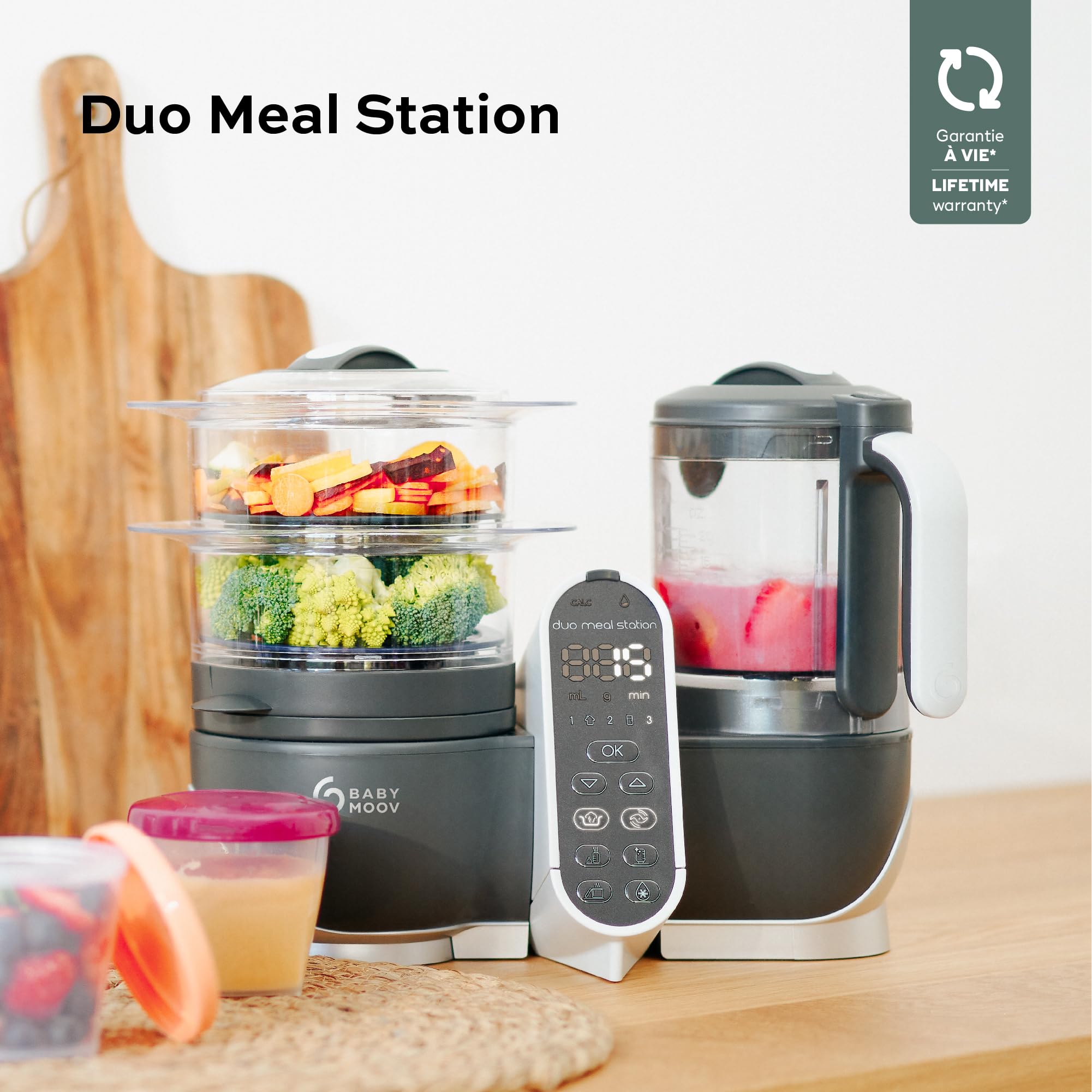 Babymoov Duo Meal Station Grey - 3-in-1 Baby Food Maker with Steamer, Blender & Warmer | Multi-Speed Puree Processor for Infant Nutrition | Defrosts & Heats Meals | Pediatrician & Nutritionist Approved | Perfect for Home Use & Travel Feeding