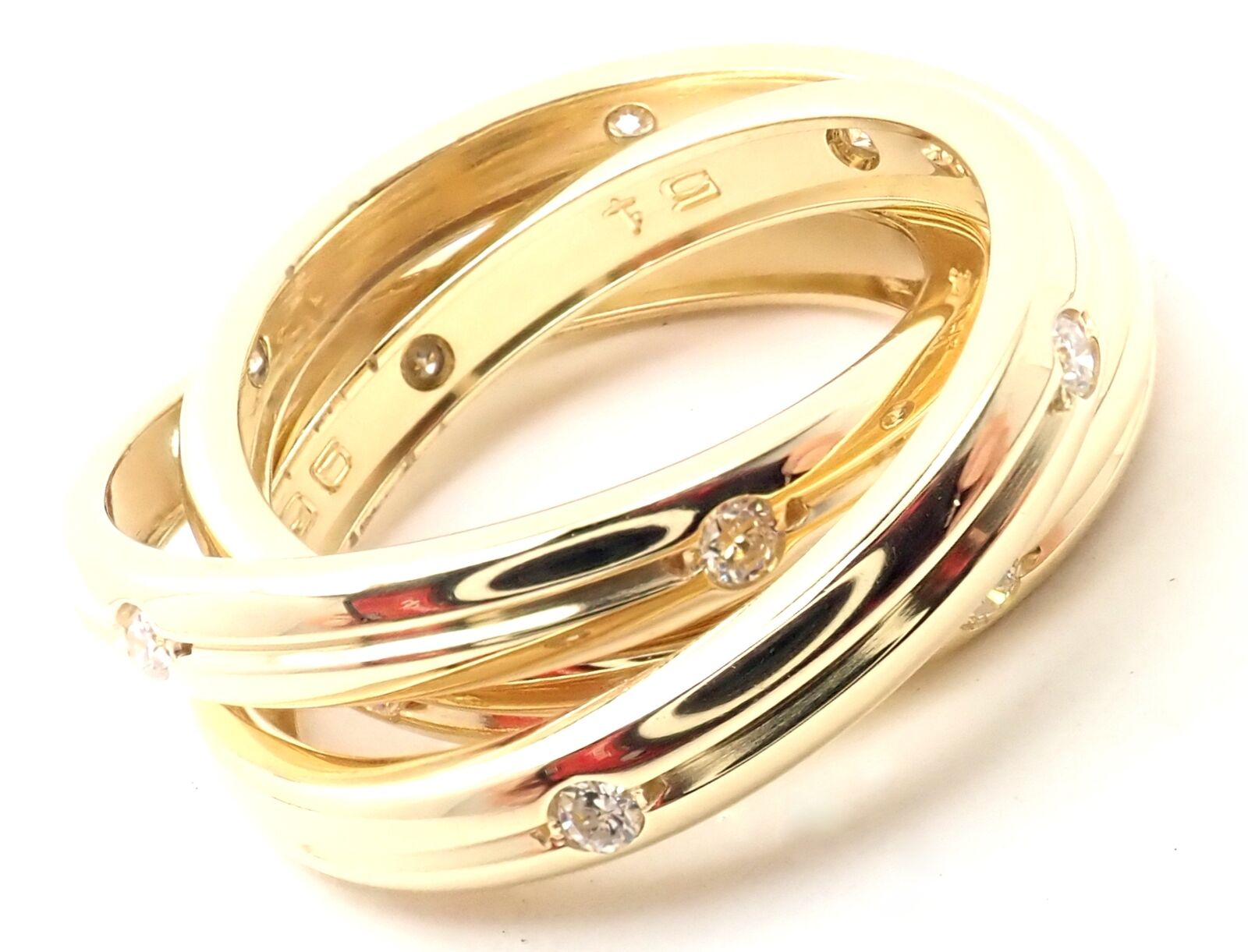Authentic Cartier 18k Yellow Gold Diamond Trinity Ring Size 51 - Luxury Jewelry for Women, Perfect for Anniversaries, Engagements & Special Occasions