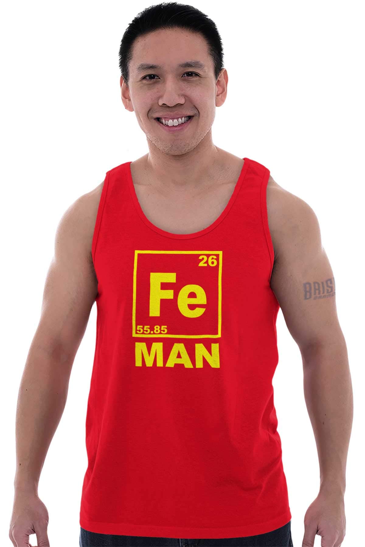 Fe Iron Science Elements Superhero Graphic Tank Top - Sleeveless Muscle Tee for Men | Perfect for Gym, Workouts & Science Lovers