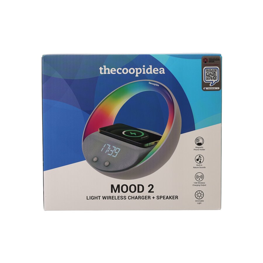 THECOOPIDEA Mood 2 Portable Bluetooth Speaker with Wireless Charger - IPX7 Waterproof, 20H Playtime, Grey - Perfect for Outdoor, Travel & Home Use