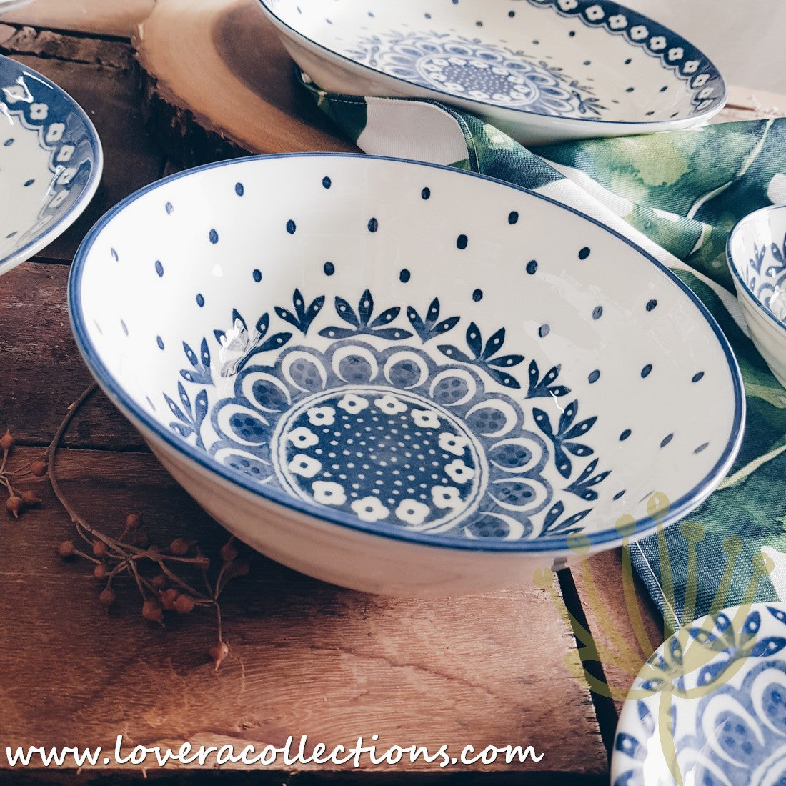 Awasaka Japan Blue and White Polka Dot Dessert Plates Set - 3 Piece Ceramic Bowls for Desserts, Snacks, Condiments | Elegant Tea Party, Japanese Dining, Home Decor