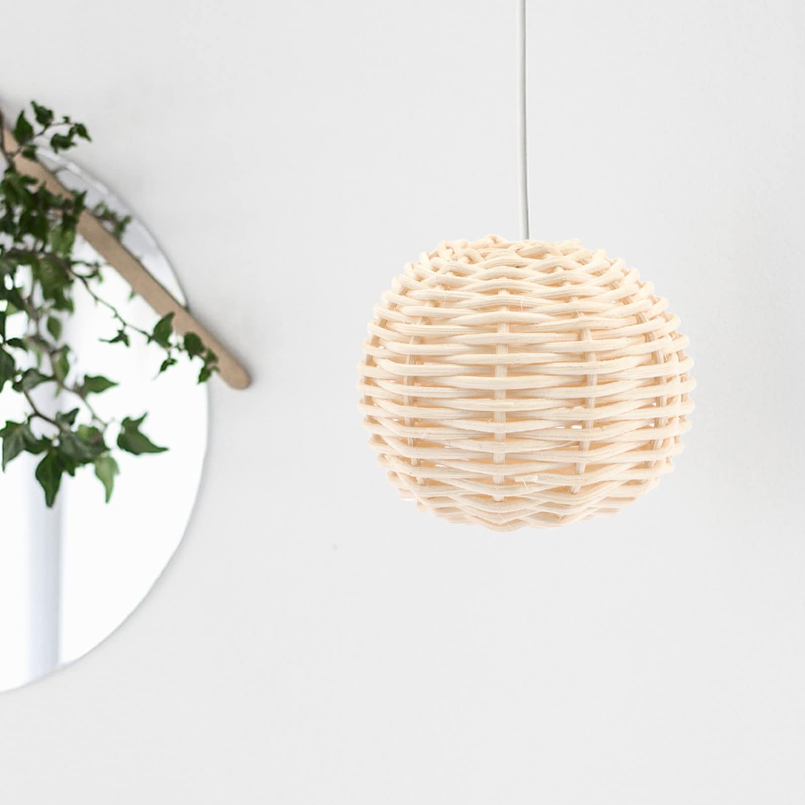 2-Pack White Woven Rattan Pendant Lamp Shades - Natural Boho Chandelier Light Covers for Bedroom, Living Room & Patio Decor - Perfect Housewarming Gift