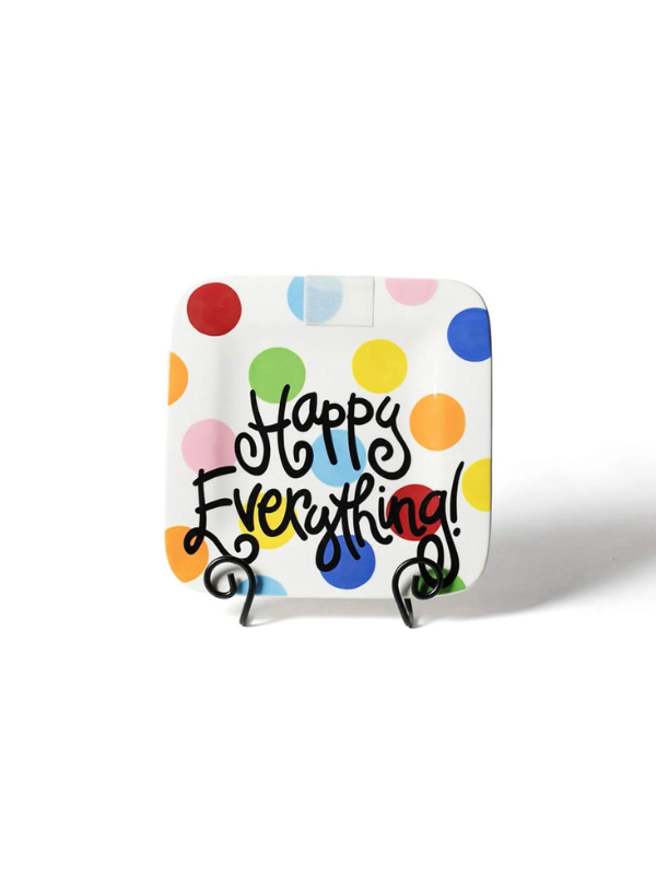 Happy Everything Bright Dot Mini Square Platter - Stylish Ceramic Appetizer Plate for Parties, Desserts & Home Decor