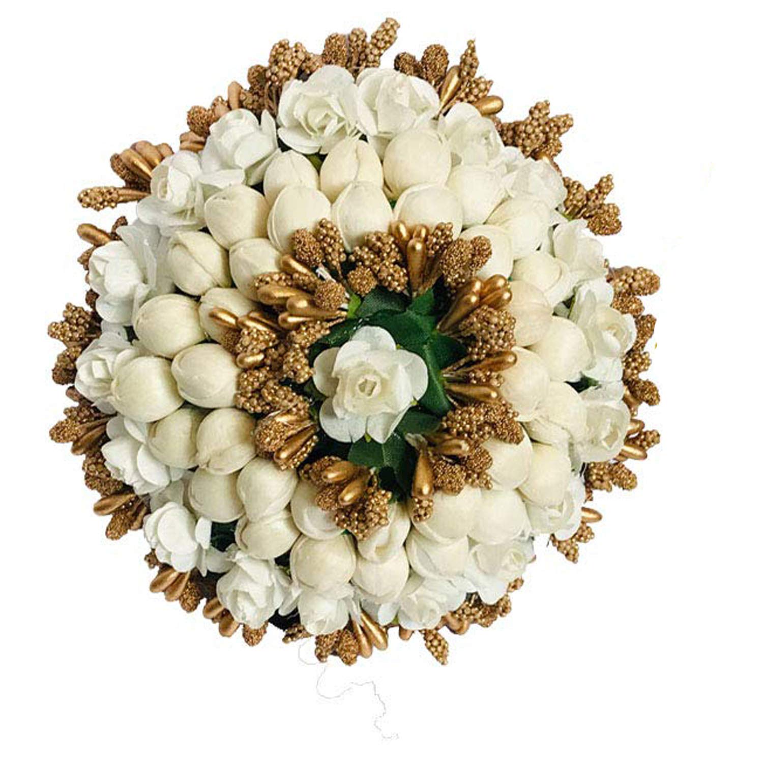 Maahal Wedding Hair Jewelry - Indian Bollywood Style Gajra Veni in Gold-White for Bridal Hairstyles