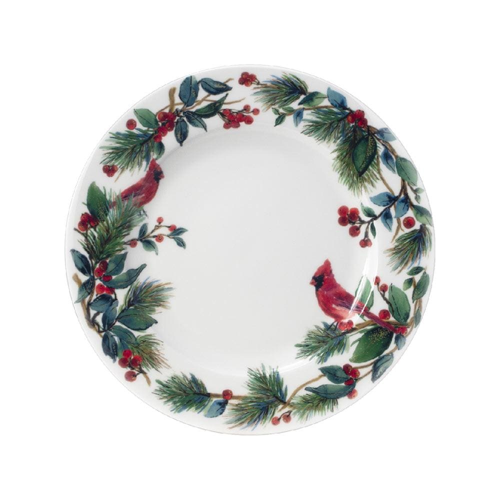 Winter Cardinal 4-Piece Salad Plate Set - Elegant Dinnerware for Holiday Gatherings & Seasonal Decor