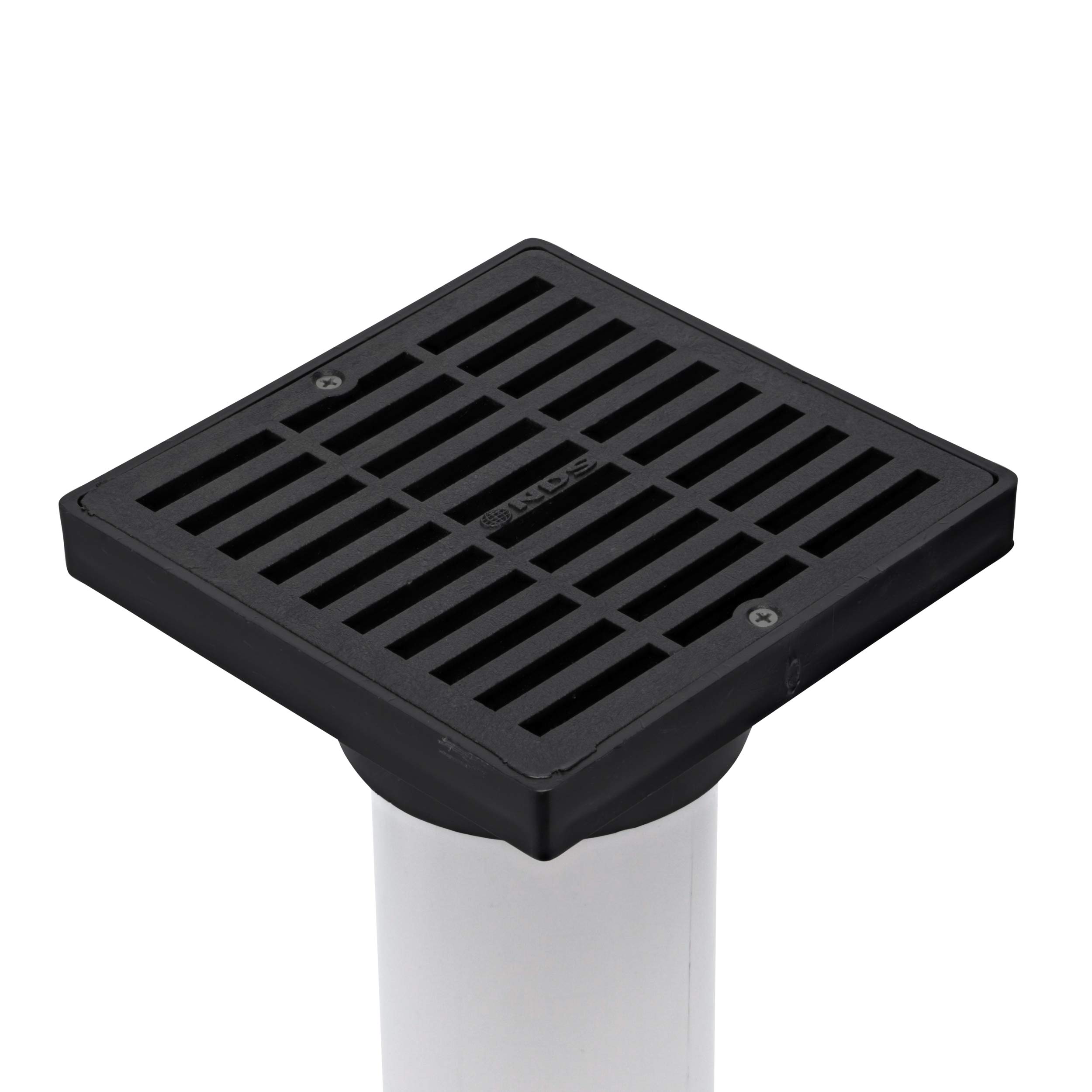 NDS 640 6-Inch Square Grate with Low-Profile Adapter Drain - Compatible with 3-Inch & 4-Inch Drain Pipes - Durable Black Plastic for Small Lawns, Landscaping, Patios & Garden Drainage Solutions