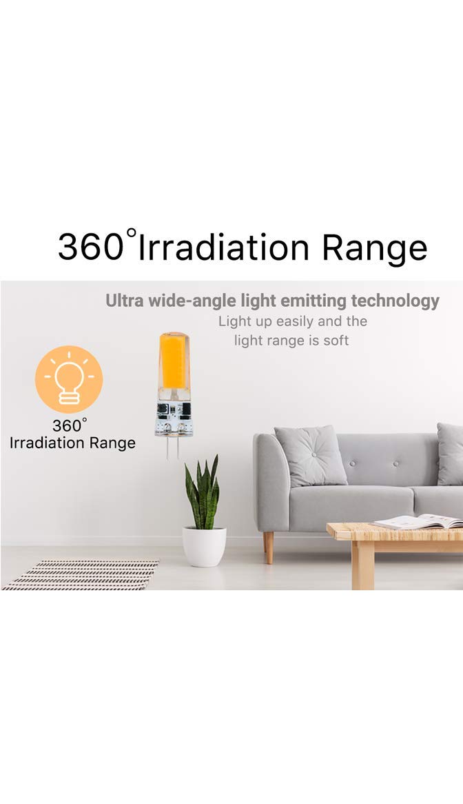 Dimmable 2W G6.35 GY6.35 LED Light Bulb 5 Pack - T3 T4 Bi-Pin S1911 AC10-24V/DC10-30V JC Type - Daylight White for Desk Lamps, Chandeliers, Accent & Landscape Lighting - Energy Saving Replacement Bulbs for Home & Office Use