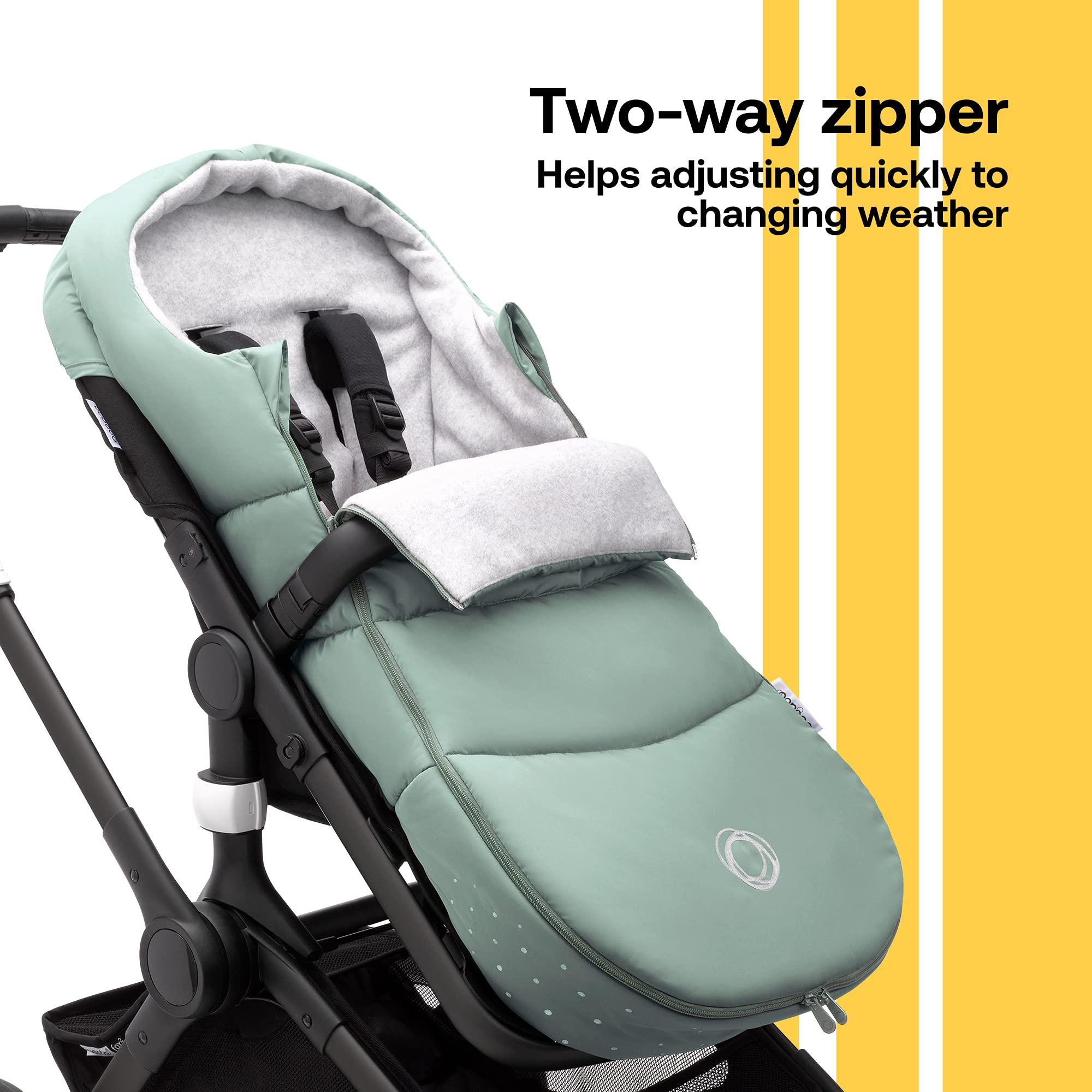 Bugaboo All-Season Stroller Footmuff - Weatherproof & Climate Control Baby Carrier Accessory with Removable Reflective Lining in Pine Green | Perfect for Winter Walks & Outdoor Adventures