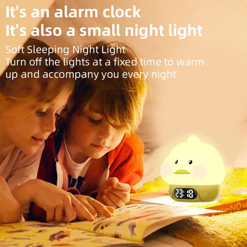 RUISHINE Kids Alarm Clock with Night Light - Duck-Shaped, Temperature Display, RGB Color Changing, Wake-Up Timer, Rechargeable Touch Lamp for Nursery & Breastfeeding | Perfect for Bedrooms, Baby Rooms & Toddler Sleep Training