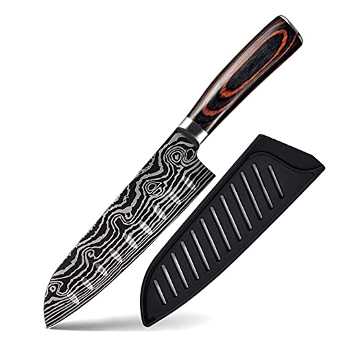 Premium Damascus Steel Knife Set - 1 to 10 Piece Professional Chef Knives with Laser Etched Pattern, 5Cr15MoV Stainless Steel Kitchen Cutlery Set - Perfect for Home Cooking, Restaurant Use & Gourmet Food Preparation (Color: 1 Piece Value Set W)