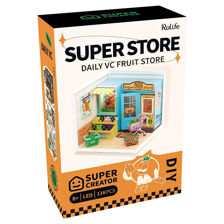 Rolife Super Store Series Super VC Fruit Store DIY Kit - Miniature Dollhouse Craft Kit for Adults & Teens - Perfect for Home Decor, Gifts, and Relaxing Hobby Projects