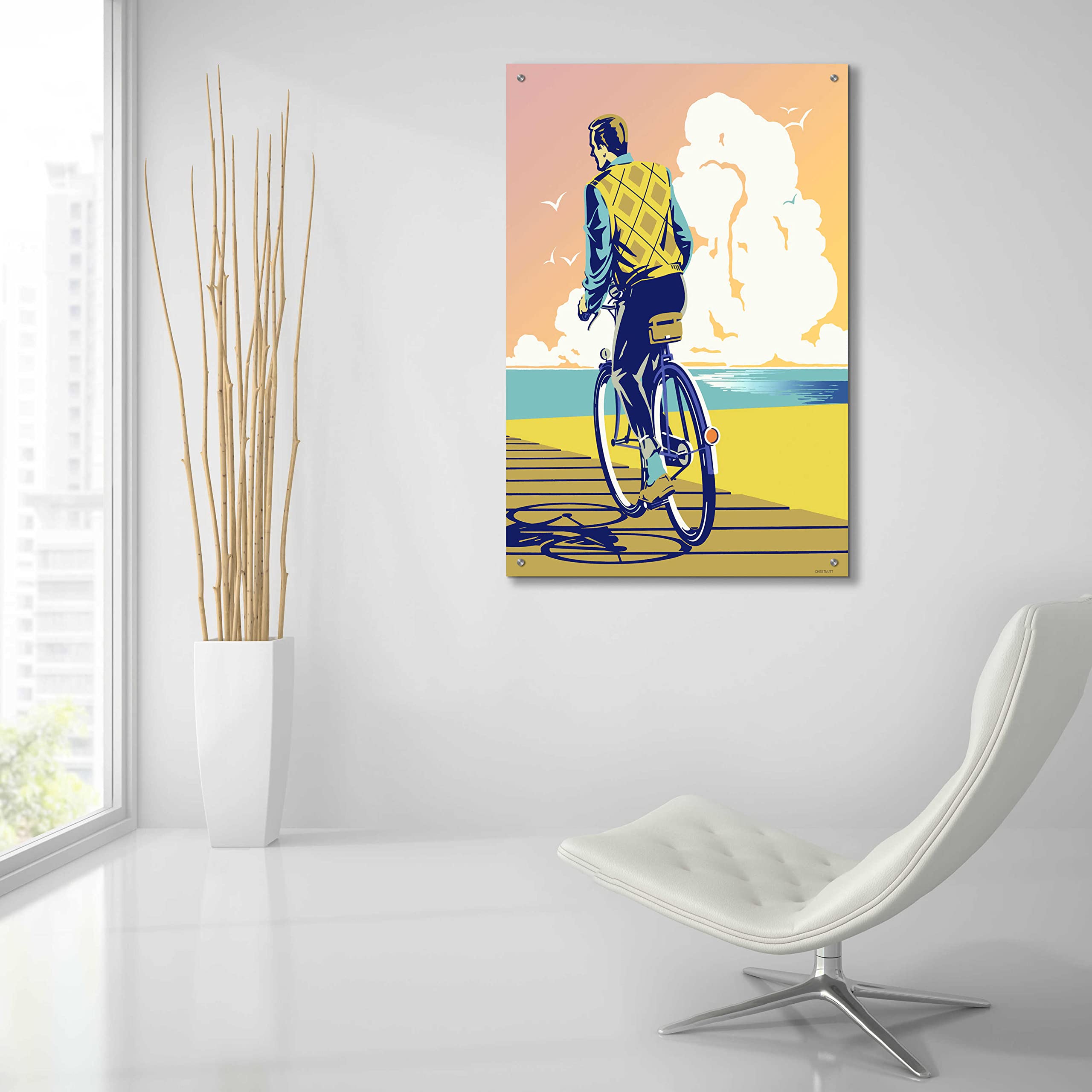 Epic Art 'Beach Bike' by David Chestnutt - Vibrant Acrylic Glass Wall Decor 24x36 Inches - Perfect for Living Room, Bedroom or Beach House Decor