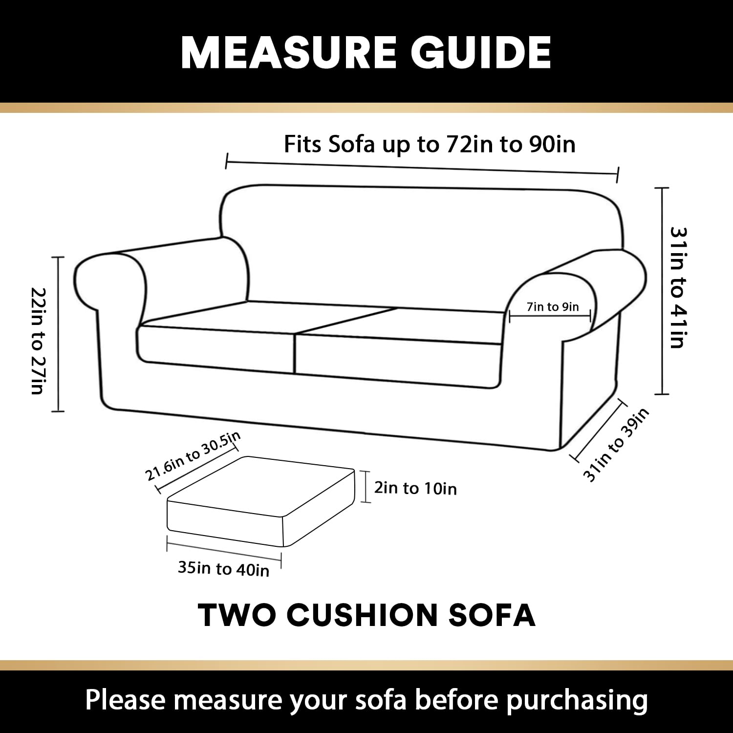 Premium Velvet Plush Sofa Cover for 2-Cushion Couches Up to 90