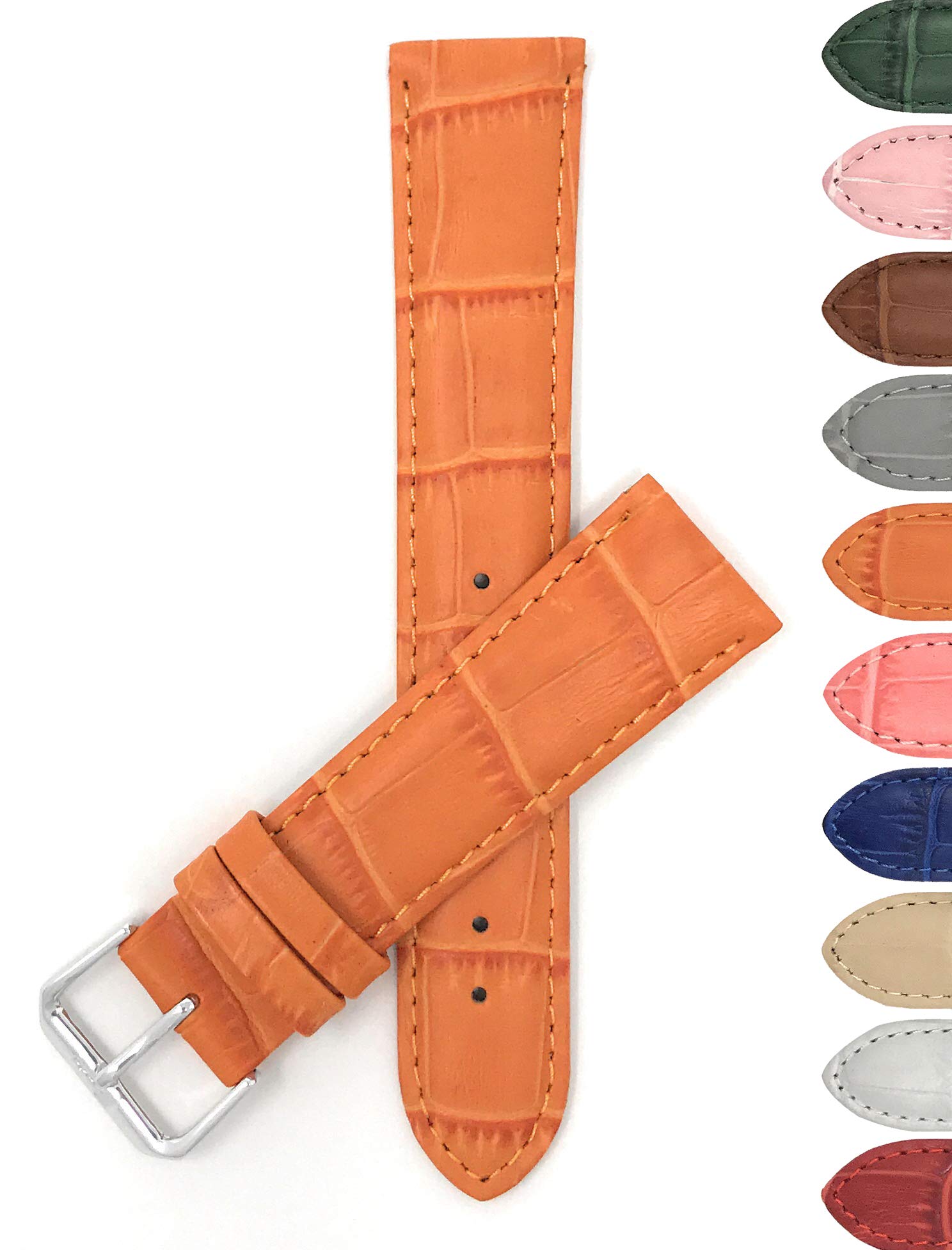 Italian Leather Watch Band 16mm - Orange Alligator Strap for Women | Dress & Casual Wear