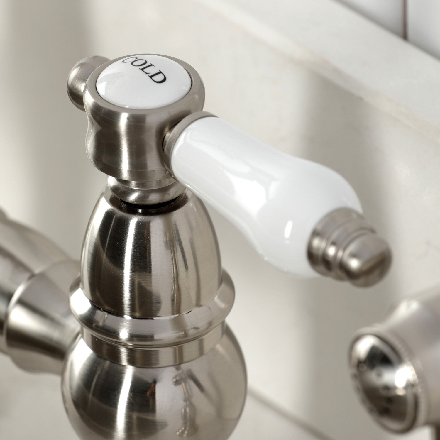 Bel Air KS3278BPLBS Brushed Nickel 2-Handle 4-Hole Deck Mount Bridge Kitchen Faucet with Brass Side Sprayer - Perfect for Farmhouse & Vintage Style Kitchens